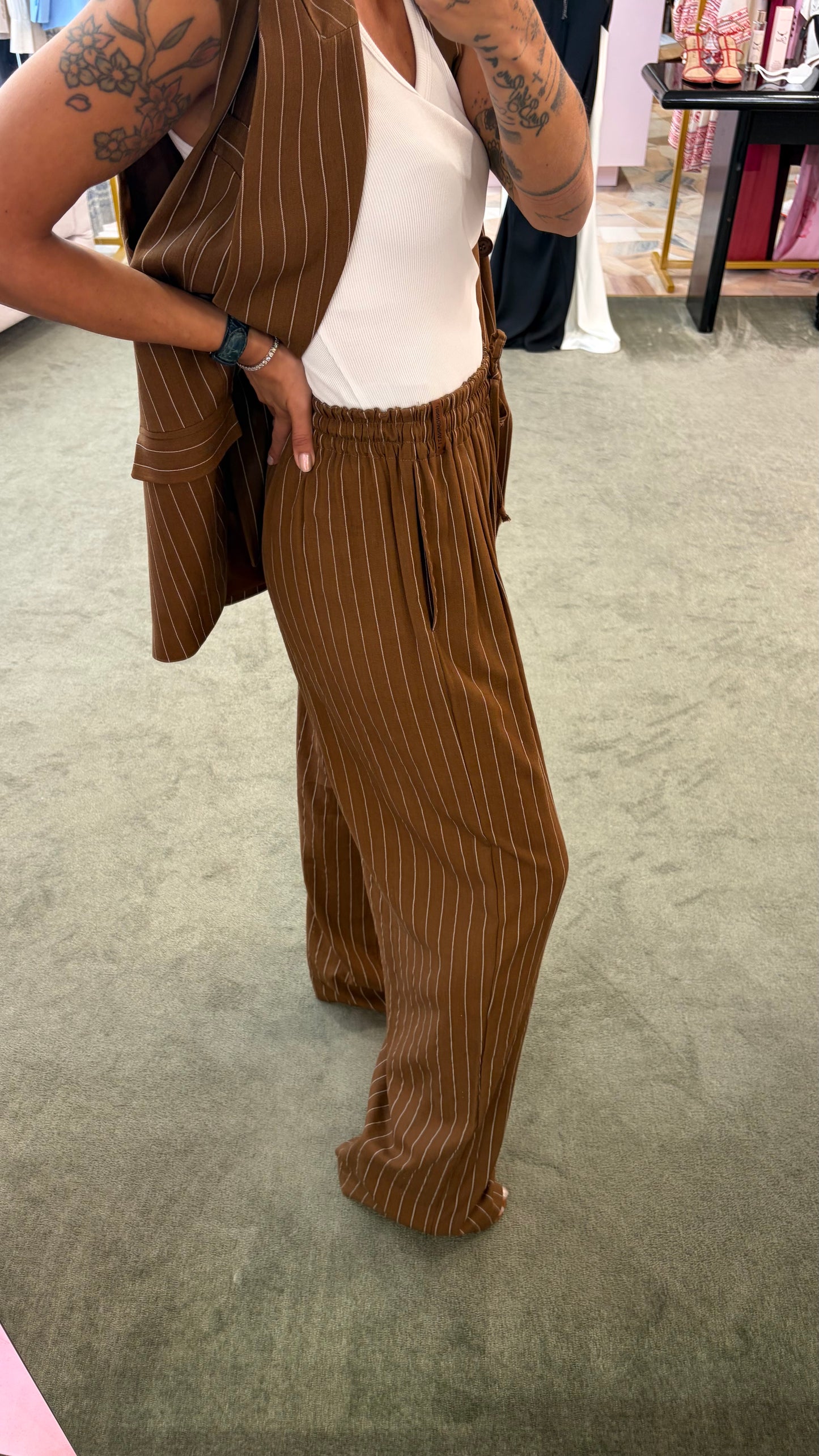 Pantaloni liquirizia gessati con coulisse Hinnominate