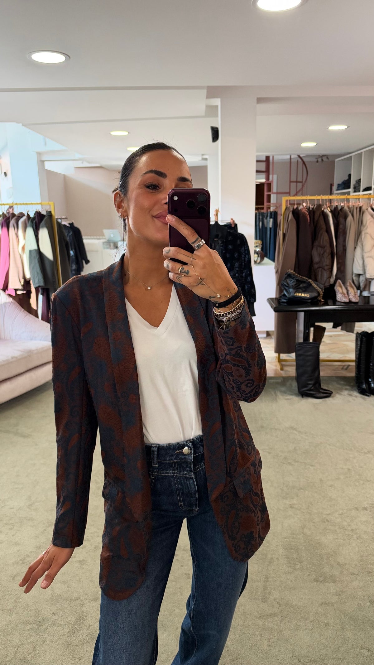 Blazer damascato sfoderato marrone e ottanio ay
