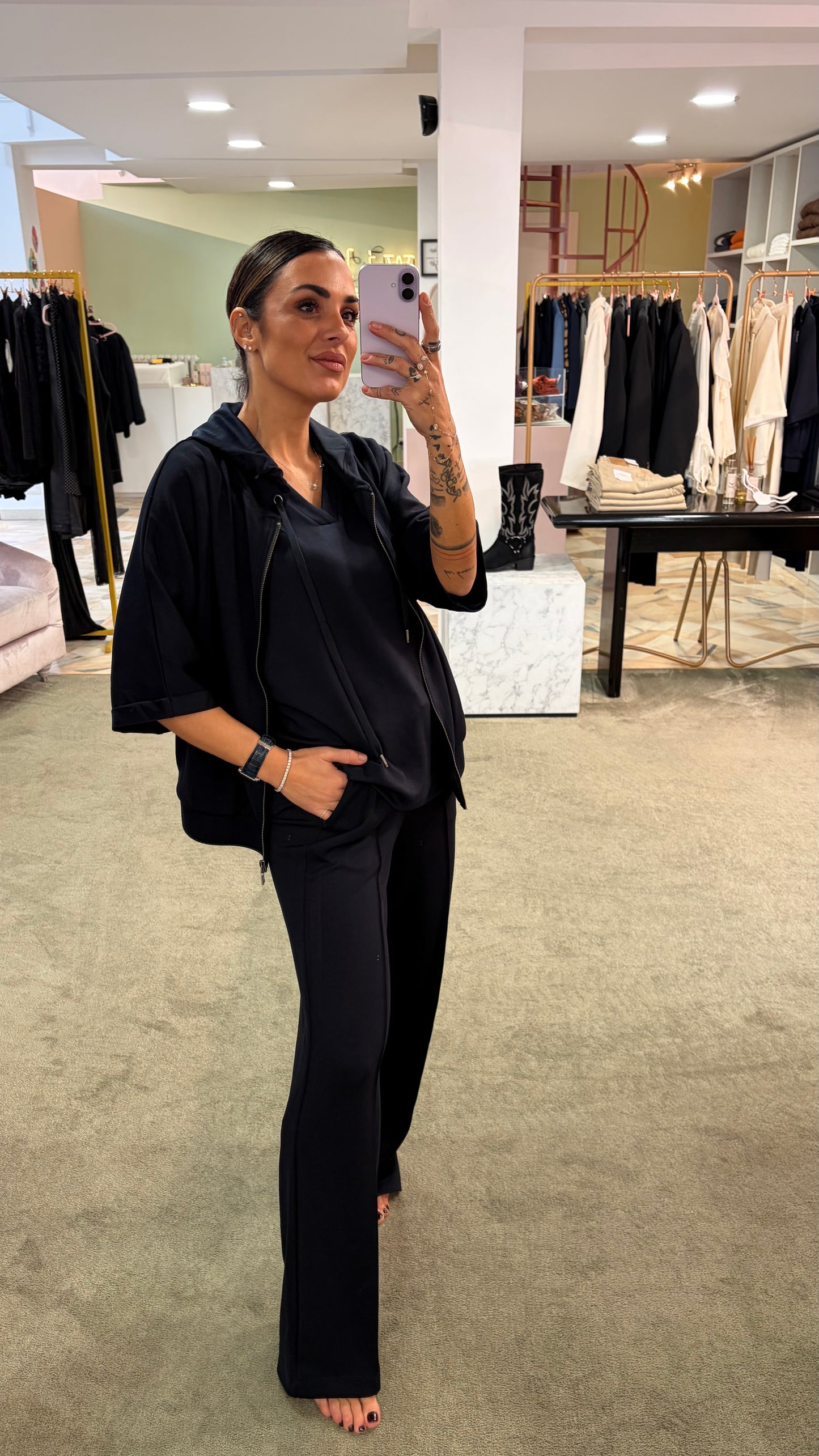 Felpa blu notte in modal mezza manica con cappuccio sy