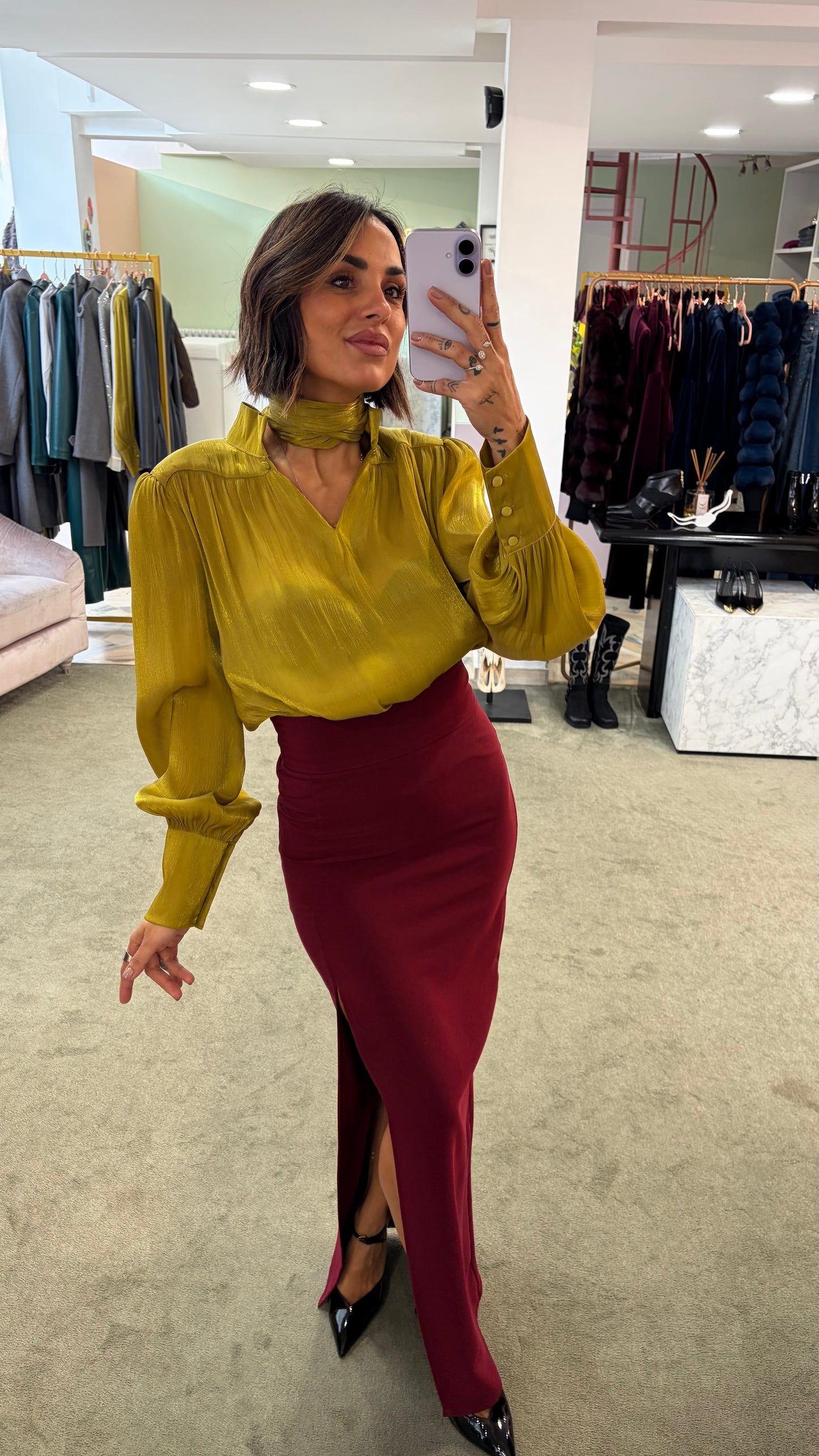 Camicia lime satin con sciarpina Actualee