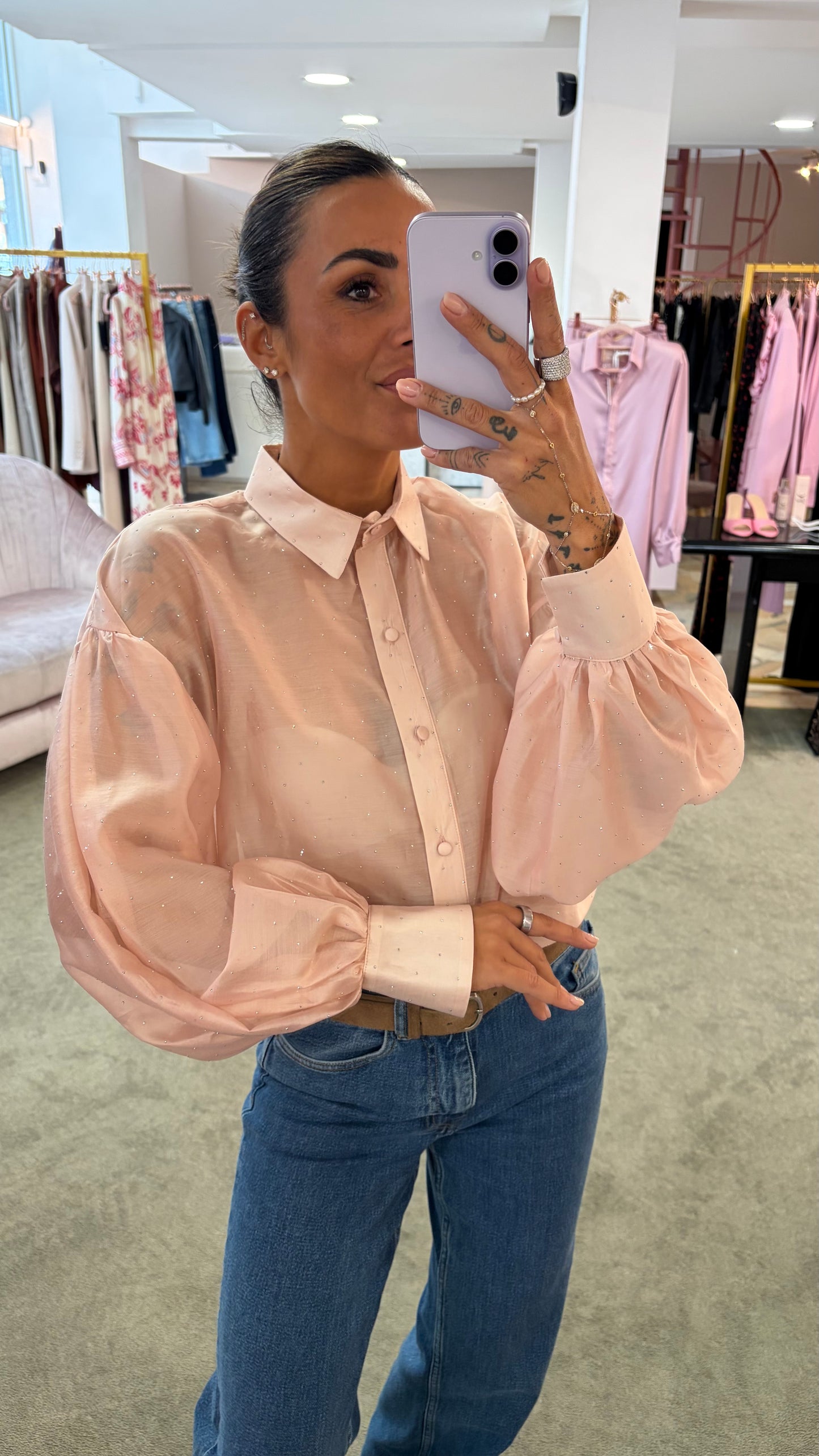 Camicia rosa con cristalli Actualee