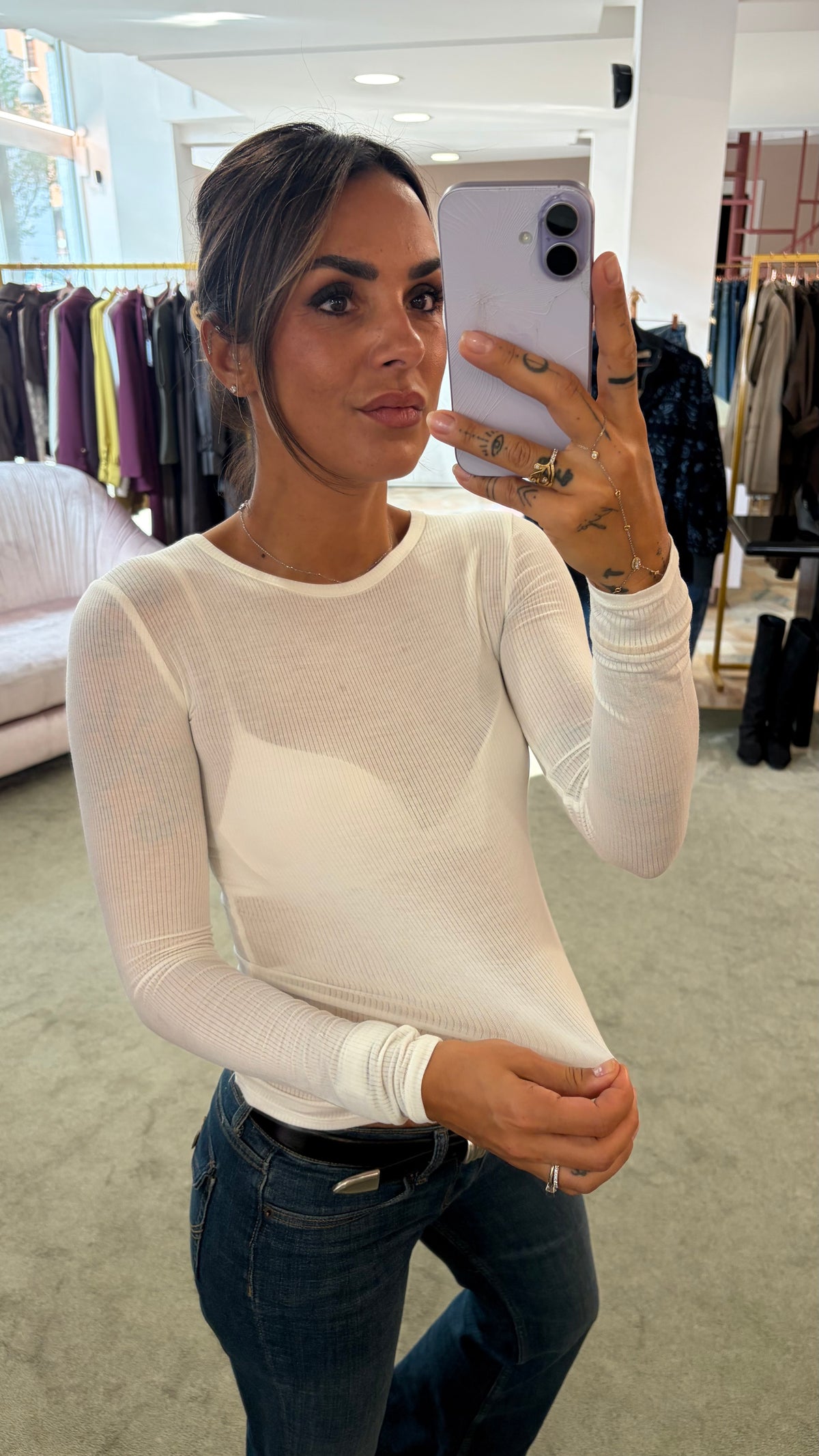 T-shirt duffy bianca a costine manica lunga lv