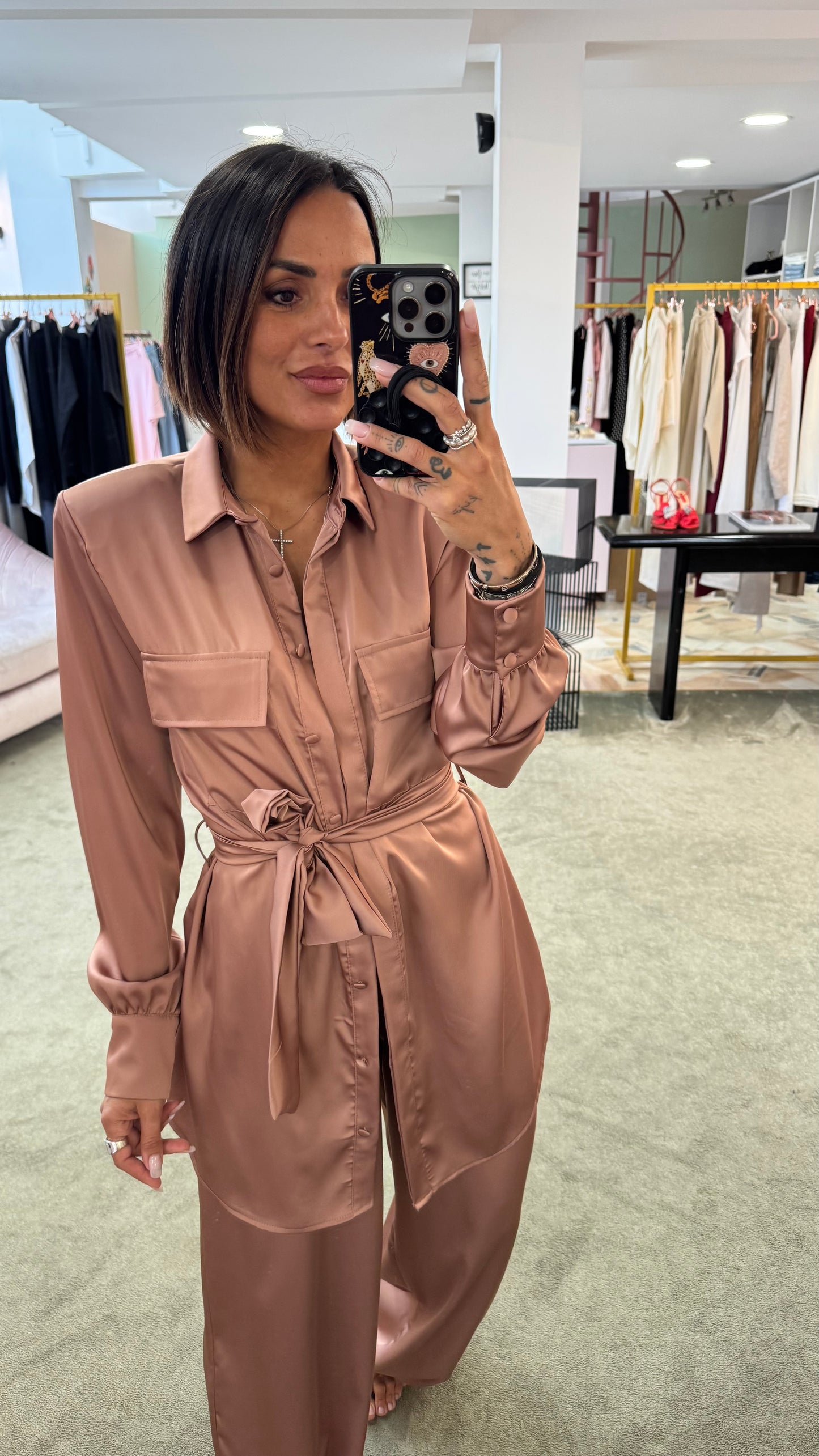 Pantaloni rosa blush in satin morbidi ks