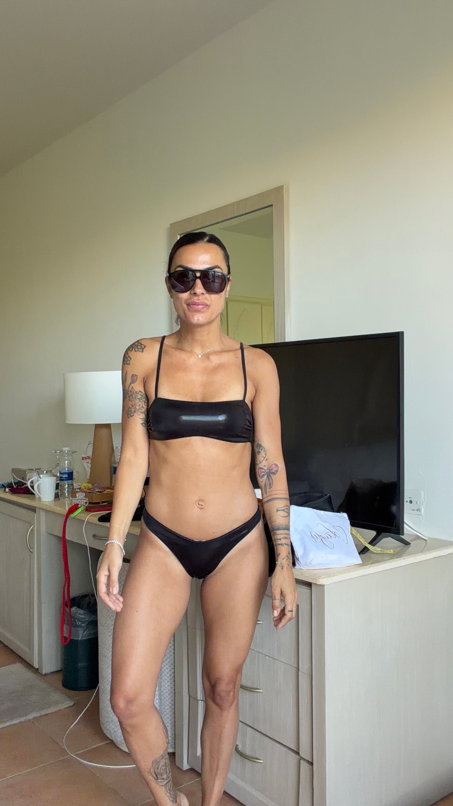 Bikini fascia nero laminato Matinée