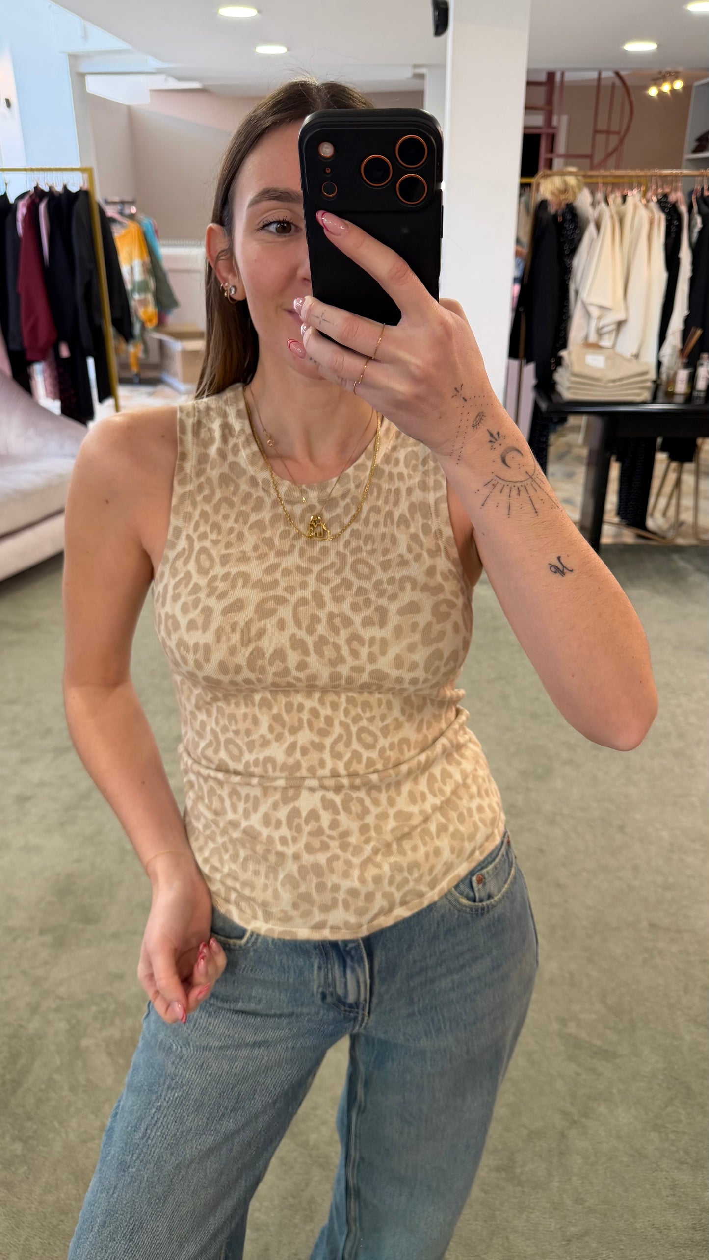 Canotta leopardata beige costine jx