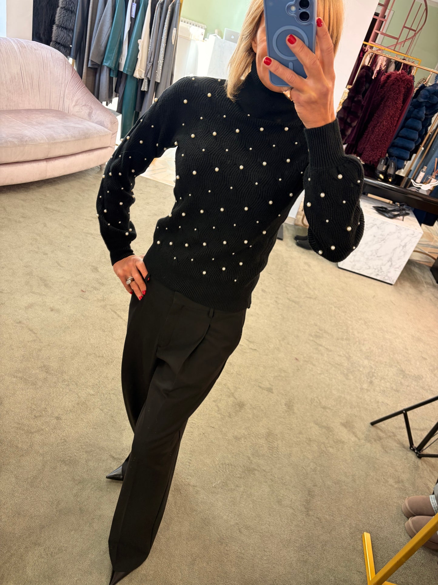 Dolcevita nero a trecce con perle fr