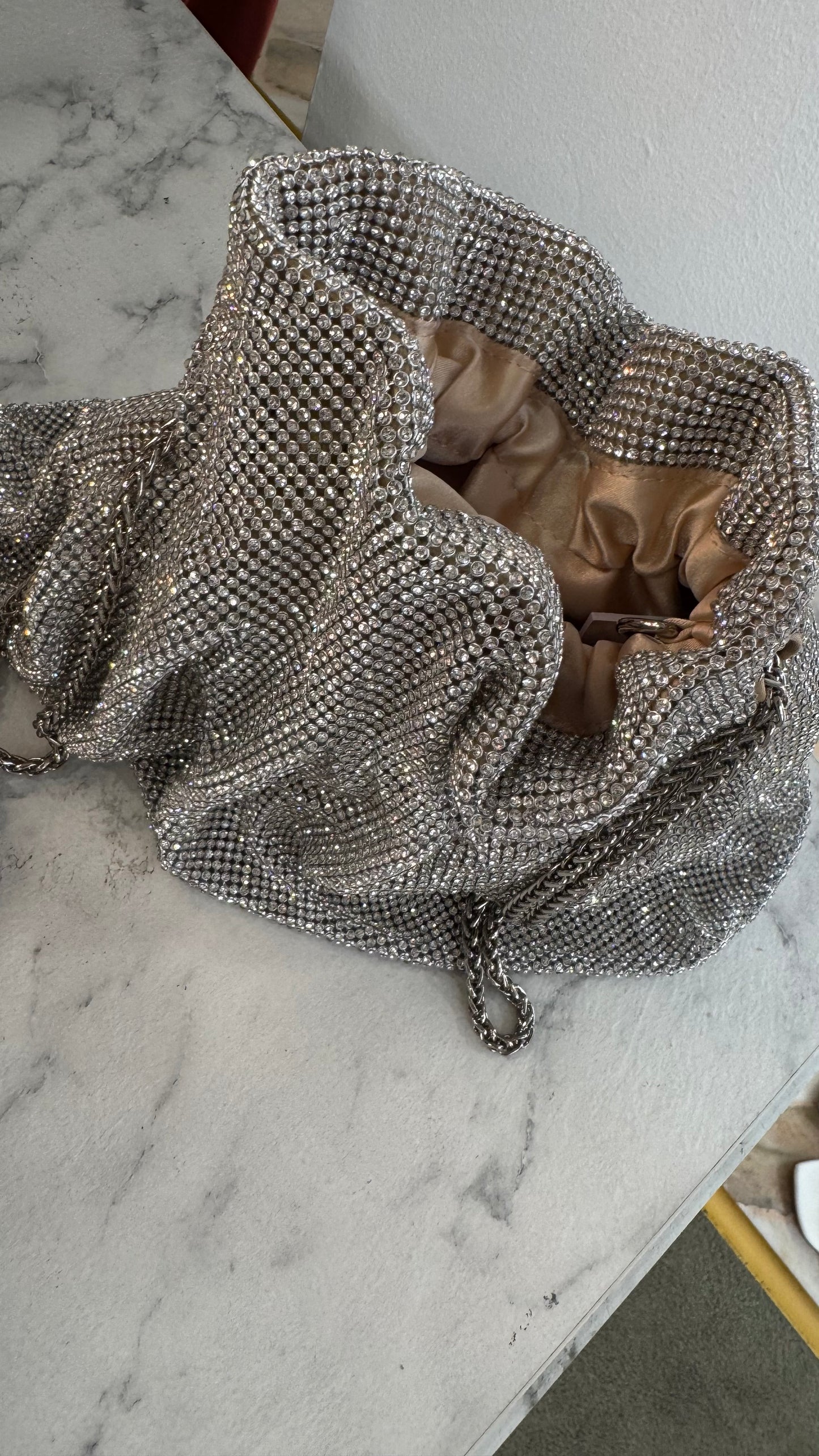 Borsa sacchetto toronto argento con cristalli