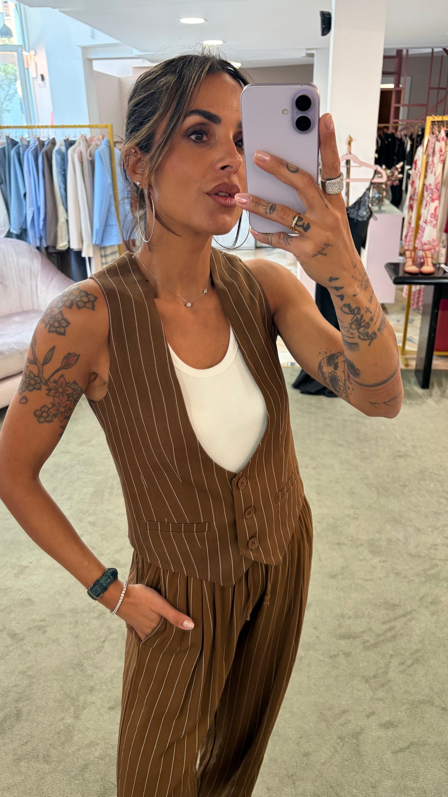 Gilet slim liquirizia gessato in lino Hinnominate