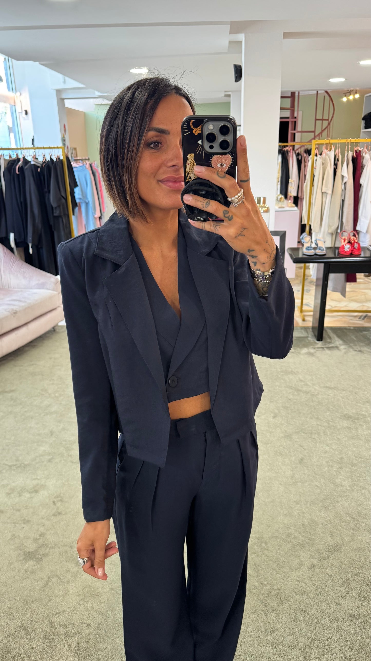 Gilet blu notte crop ay