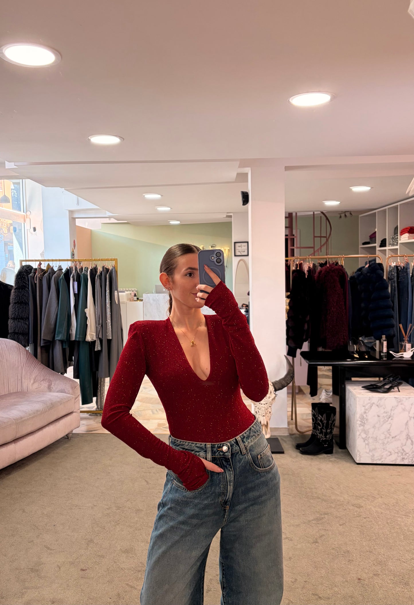 Body rosso lurex scollo a v ks