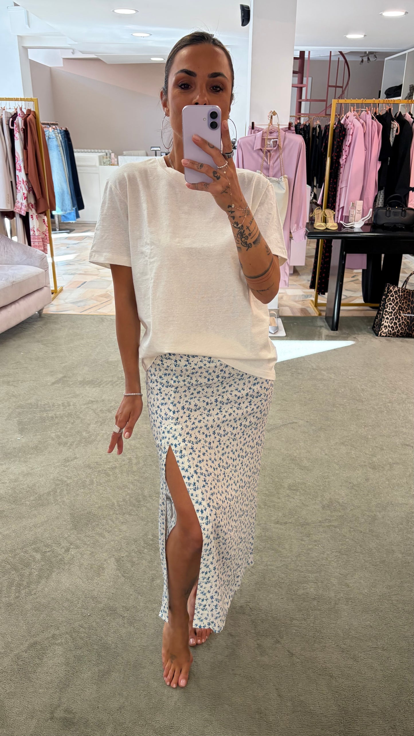 Gonna midi roxana MAR DE MARGARITAS bianca con fiorellini