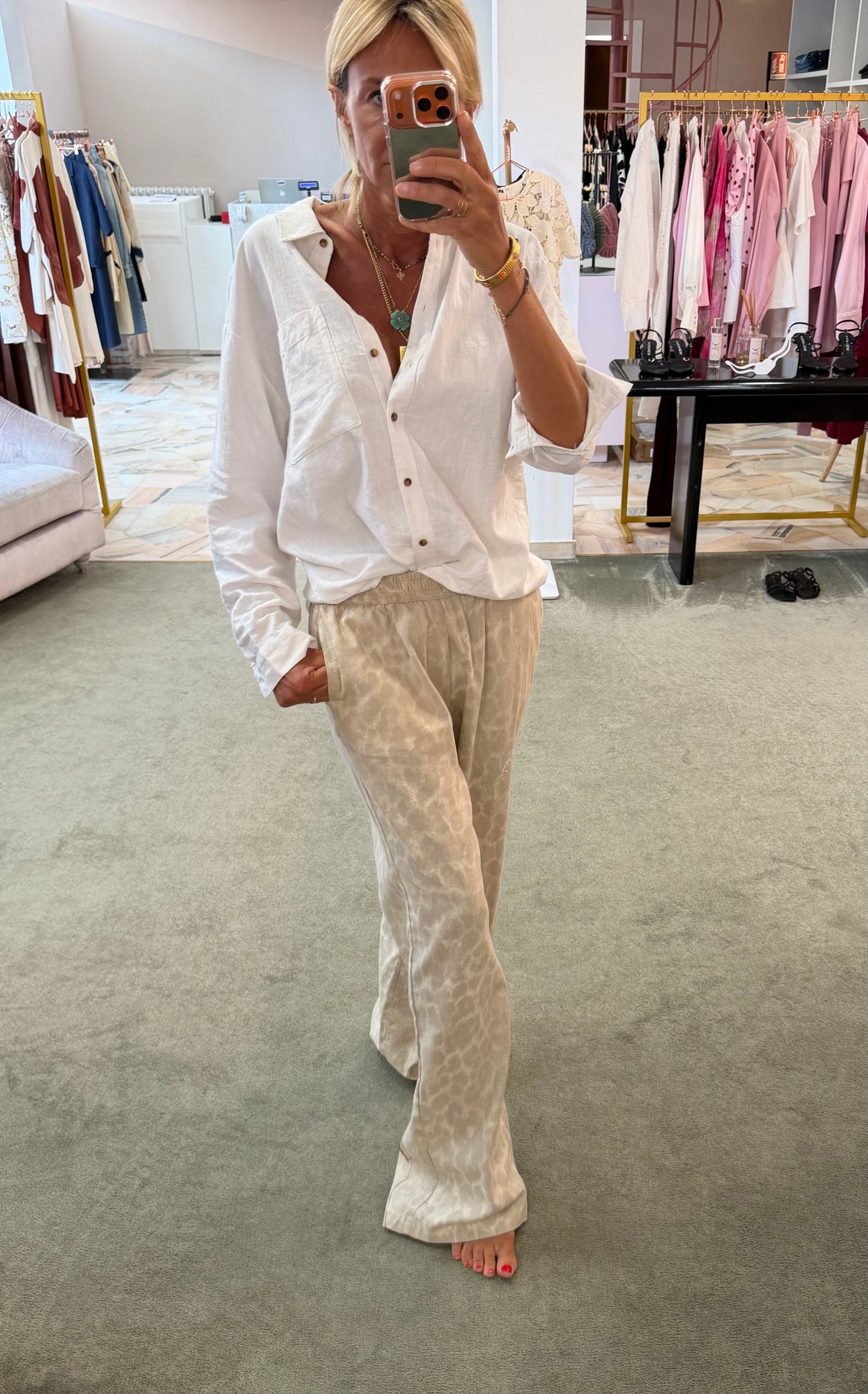 Camicia bianco latte in lino sy