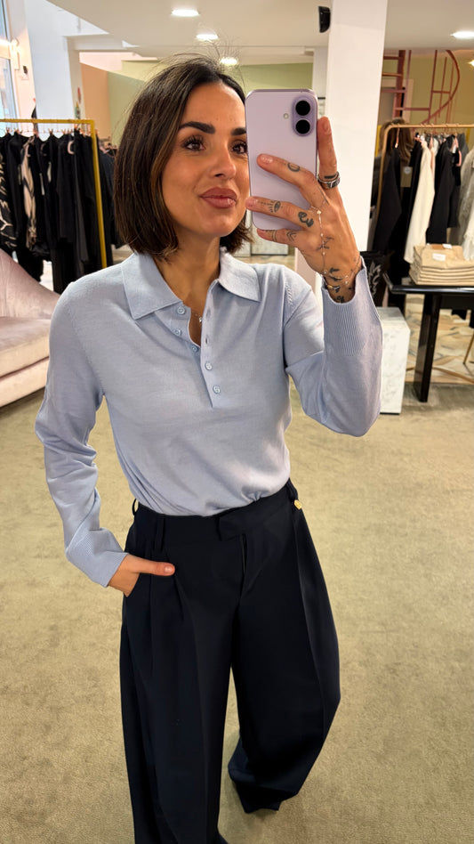Polo azzurra maniche lunghe in lana sl