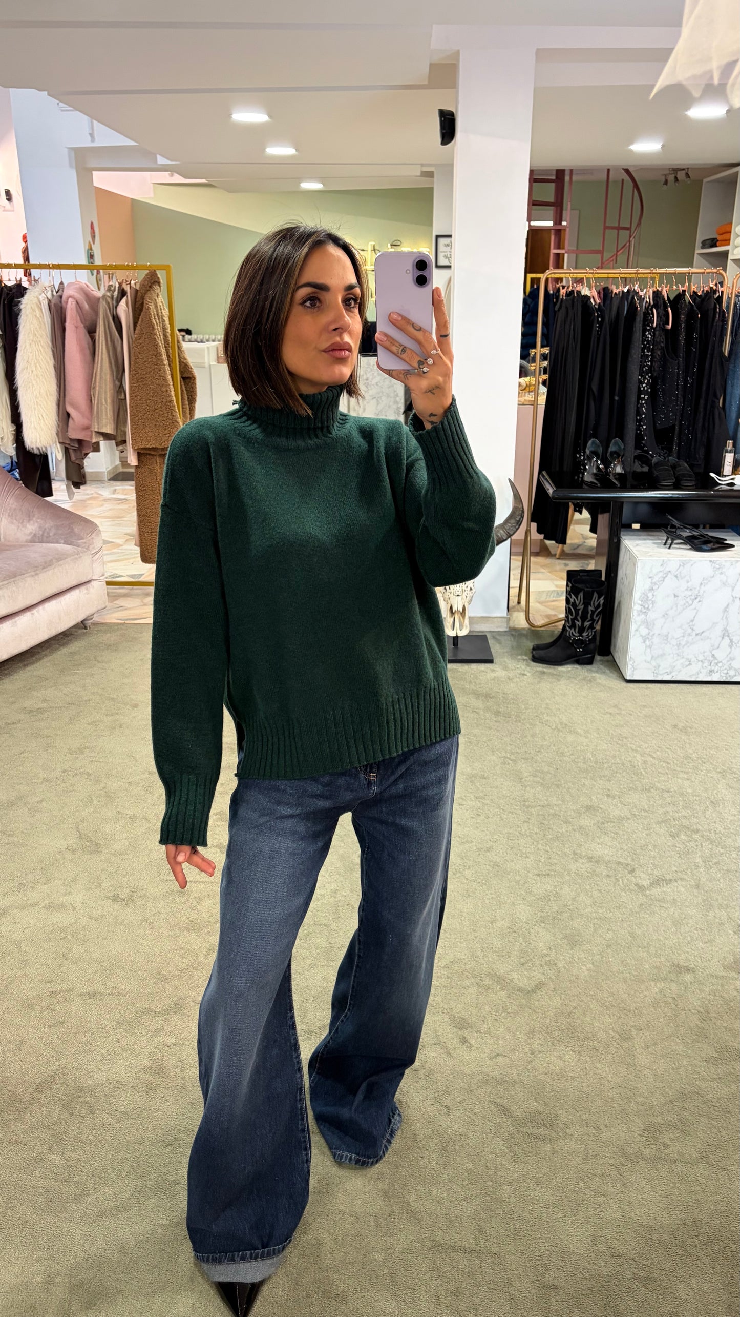 Dolcevita verde a scatoletta in lana Irish