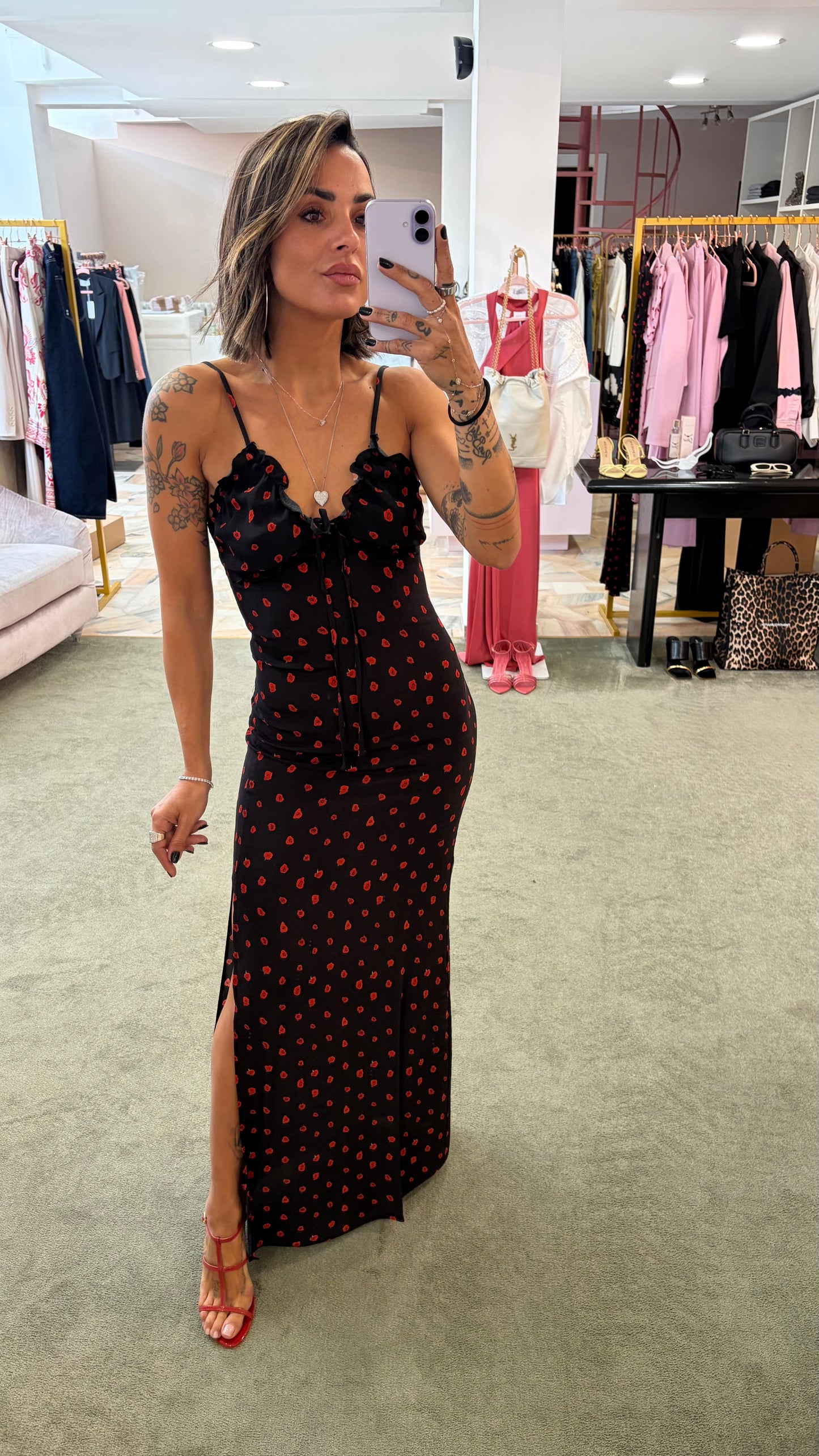 Abito riley lungo MAR DE MARGARITAS nero con rose