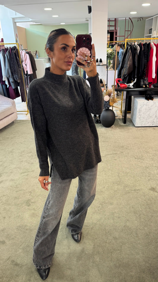 Maglione lupetto grigio scuro melange sy