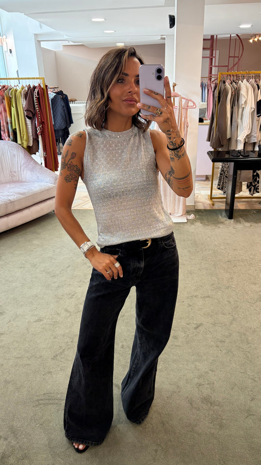 Canotta girocollo argento in lurex ay