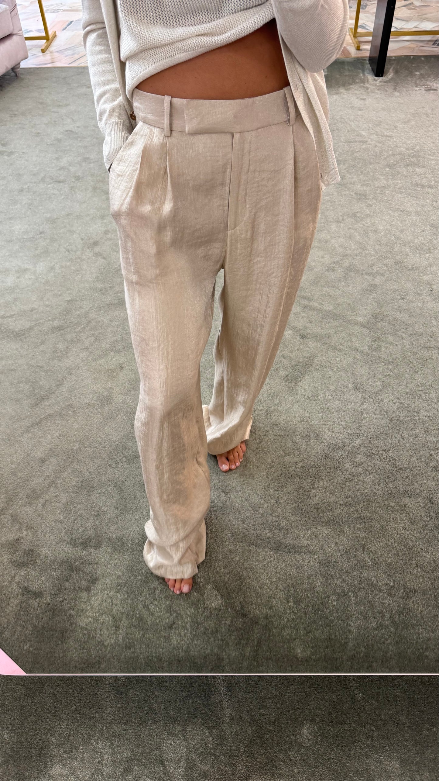Pantaloni beige lurex a palazzo con pences Actualee