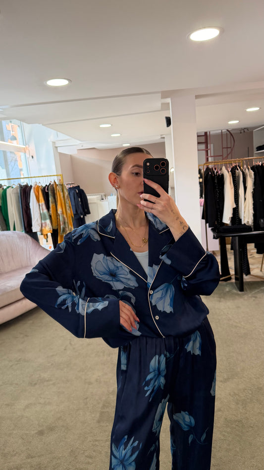 Camicia alison MAR DE MARGARITAS blu con fiori azzurri