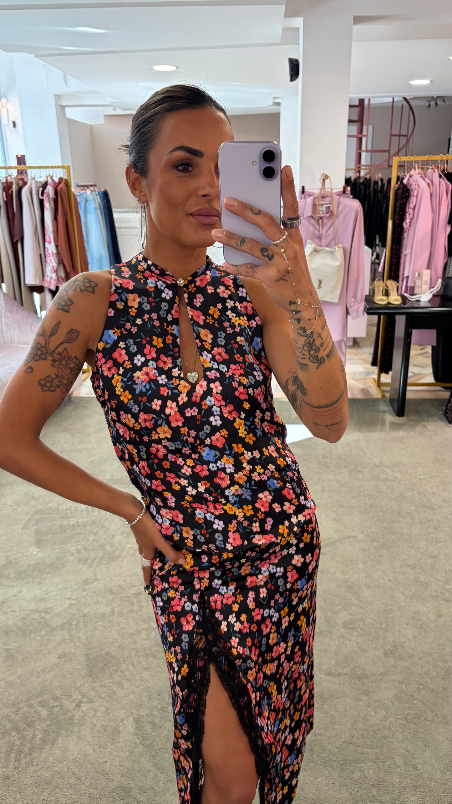 Gonna midi ivy MAR DE MARGARITAS nera con fiorellini