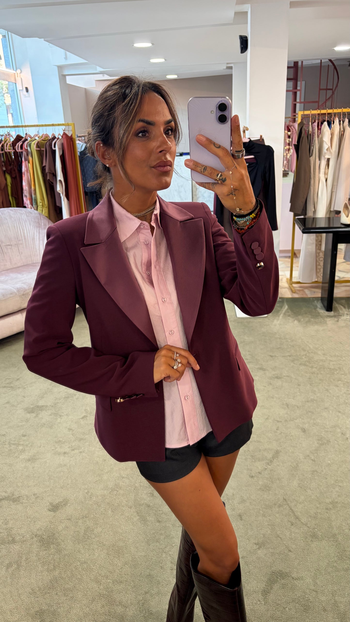 Blazer slim corto bordeaux rever in raso fr