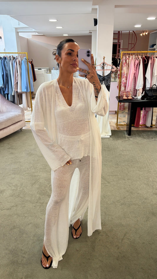Cardigan lungo bianco in lino fy
