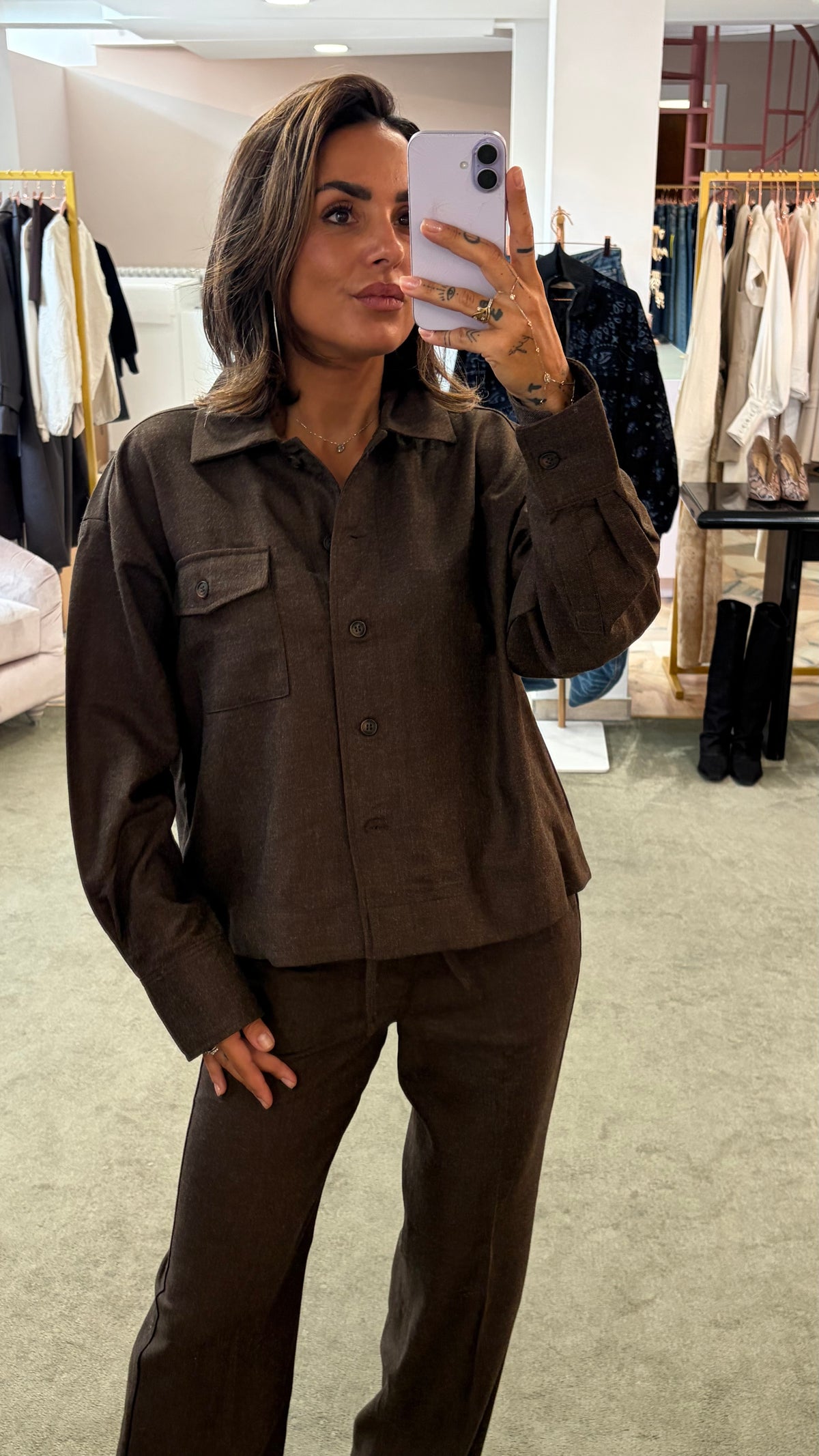 Camicia giacchina marrone caffè crop jx