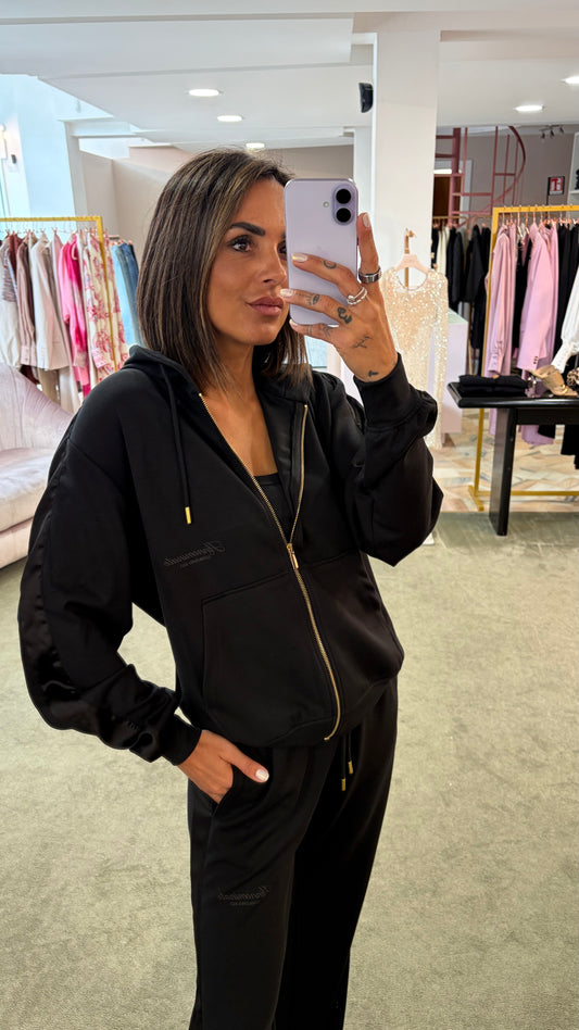 Felpa elegant nera con cappuccio e inserti in raso Hinnominate