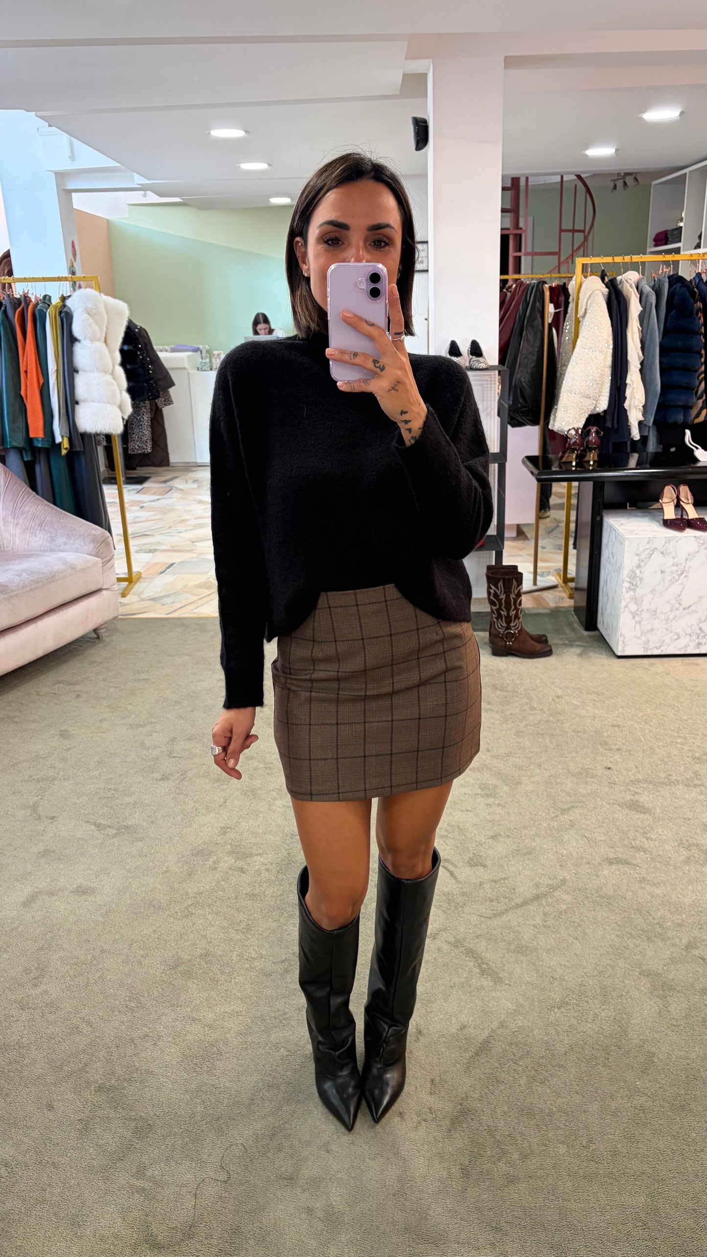 Minigonna marrone in check gl