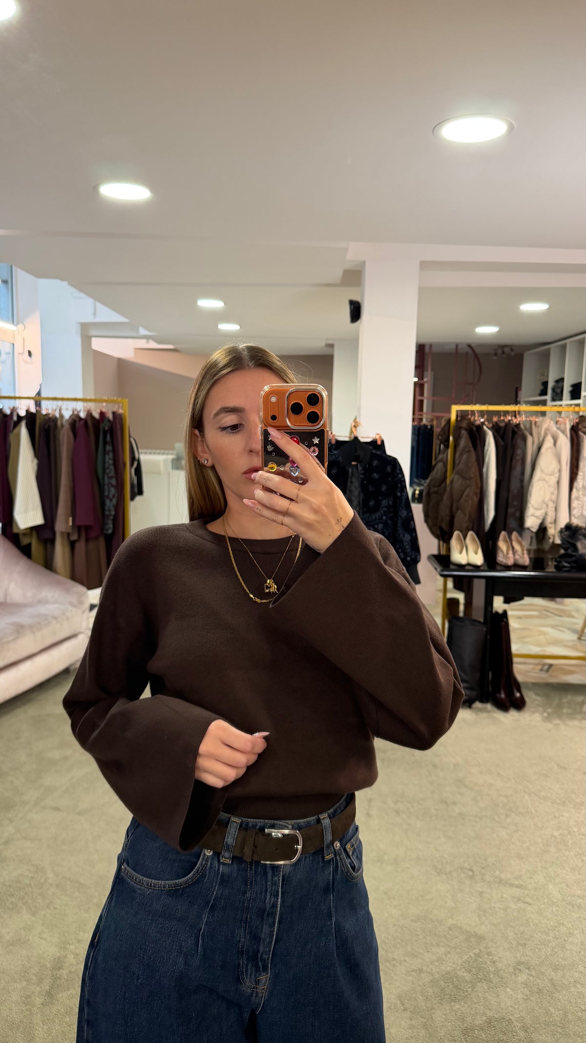 Maglione girocollo hanna marrone manica a kimono aw