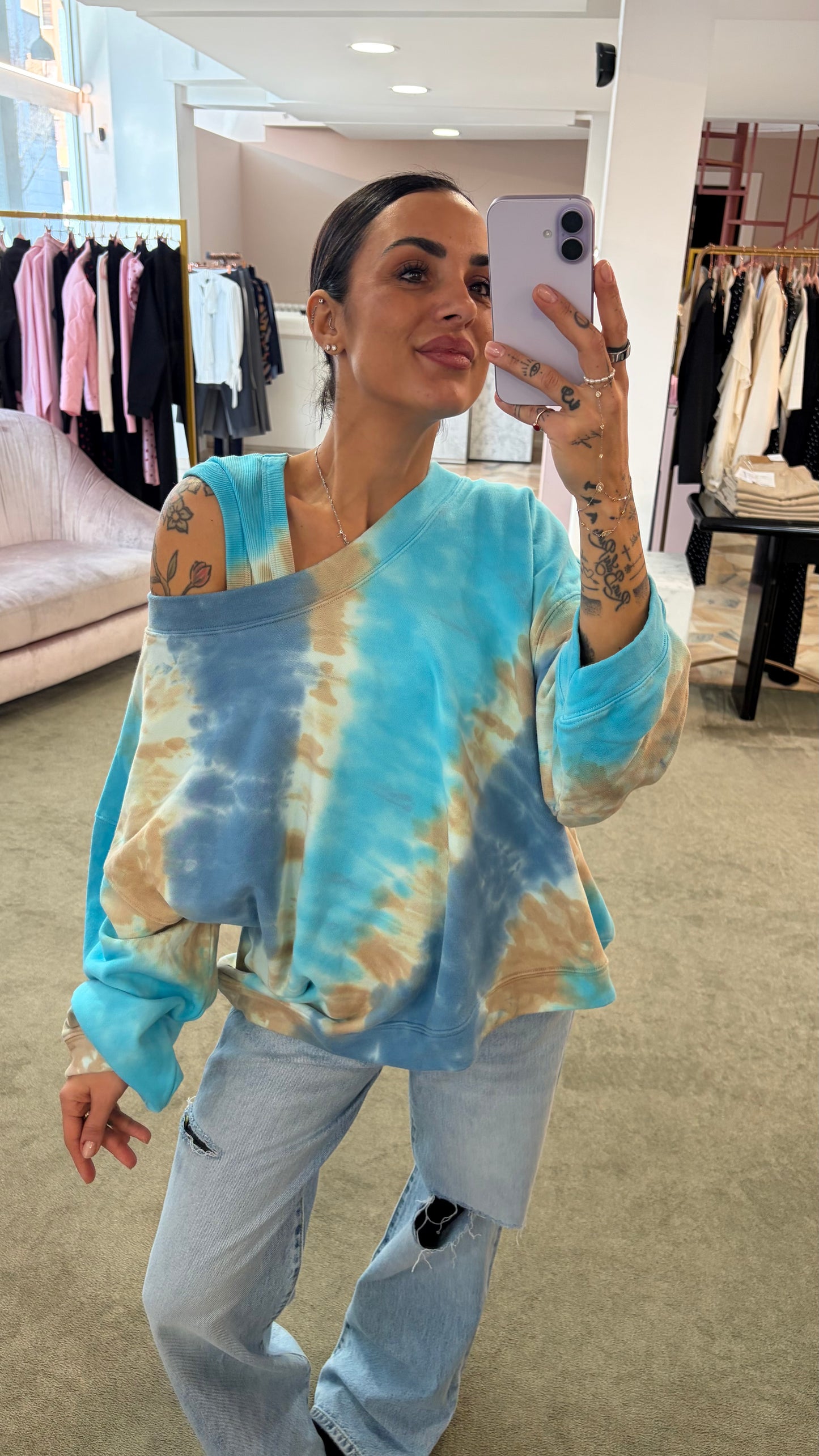 Felpa azzurra tie-dye scollo tondo Don't@Me