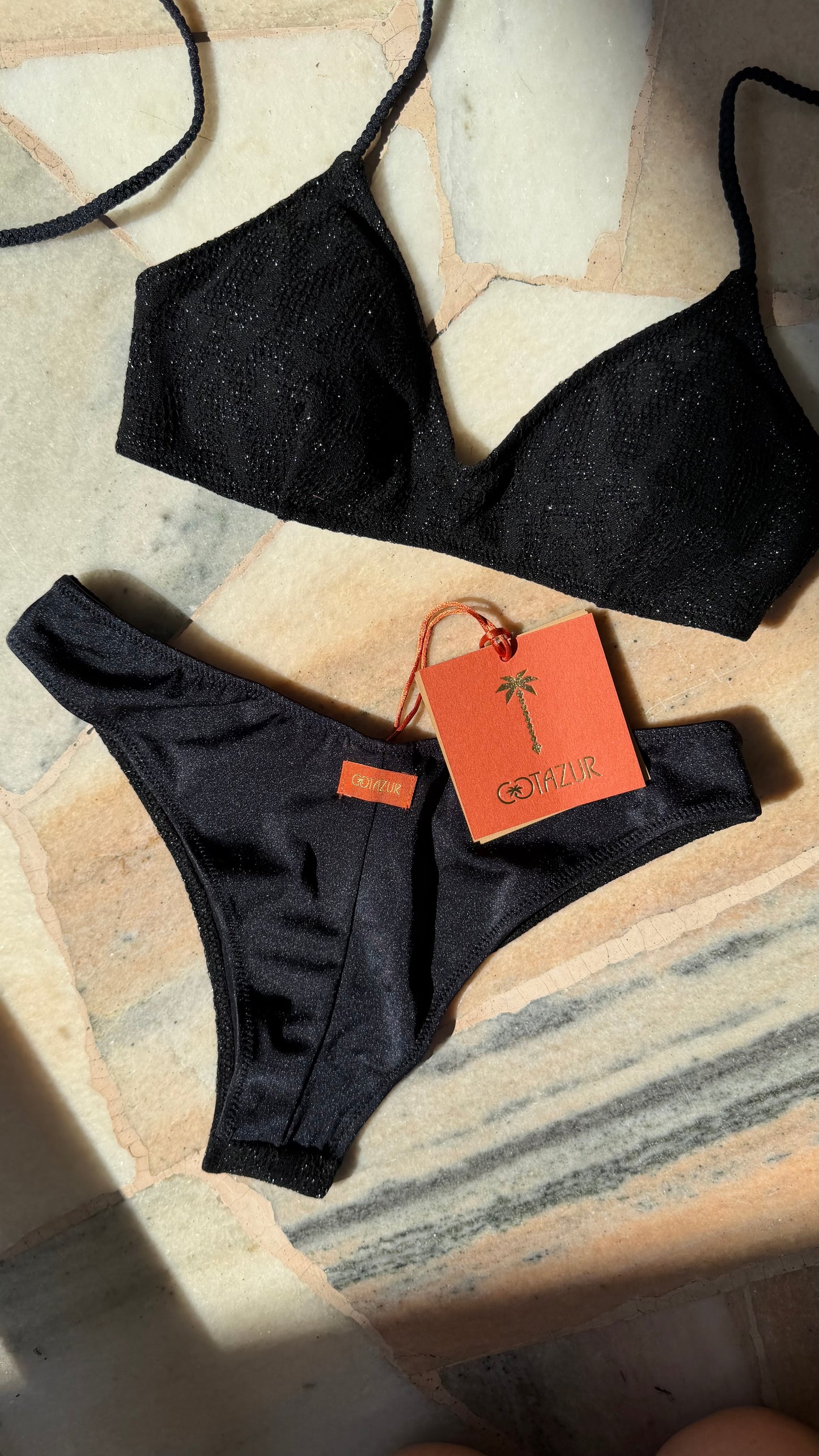 Bikini bralette in maglia nero lurex Cotazur