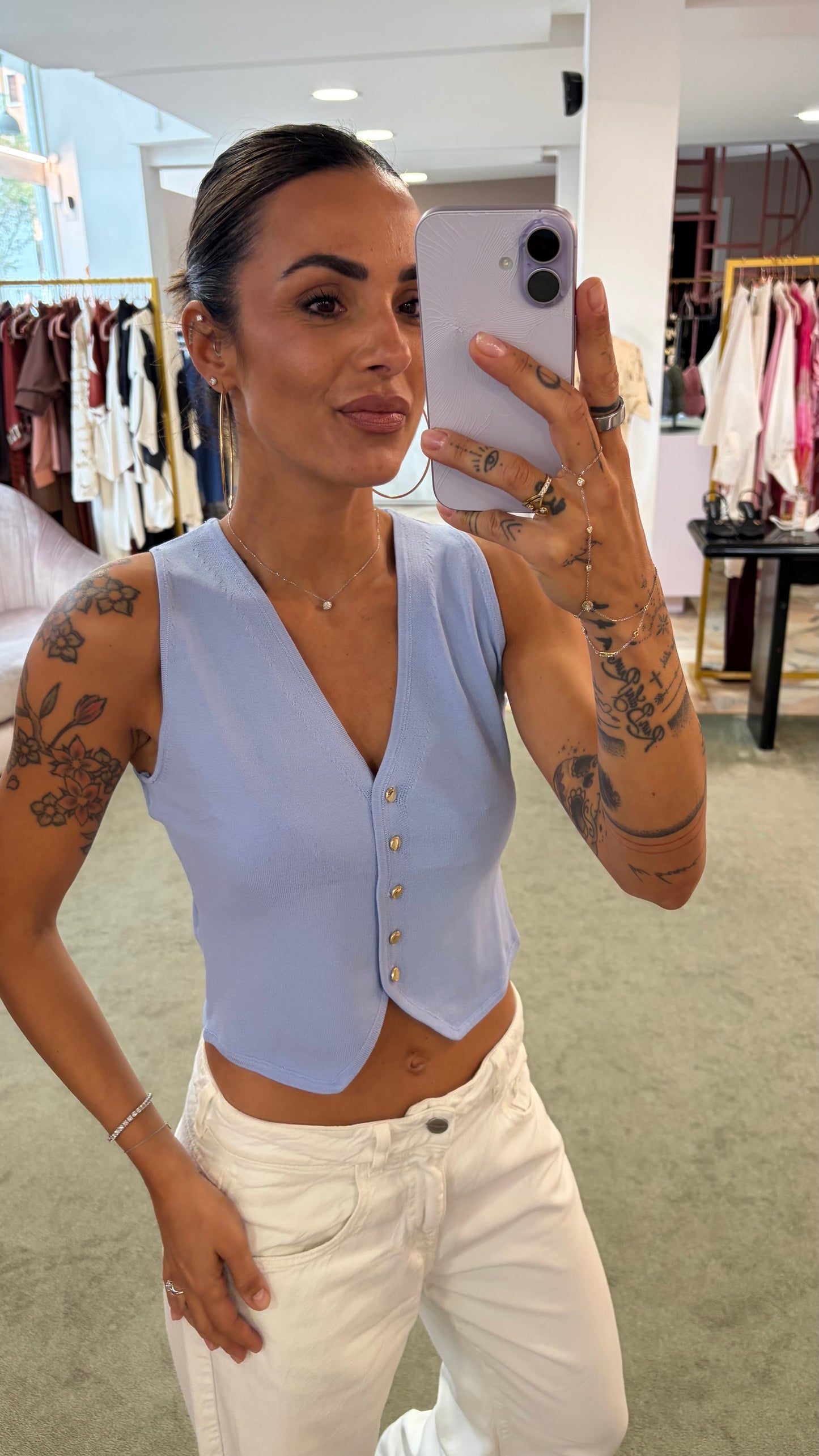Gilet azzurro in viscosa fr