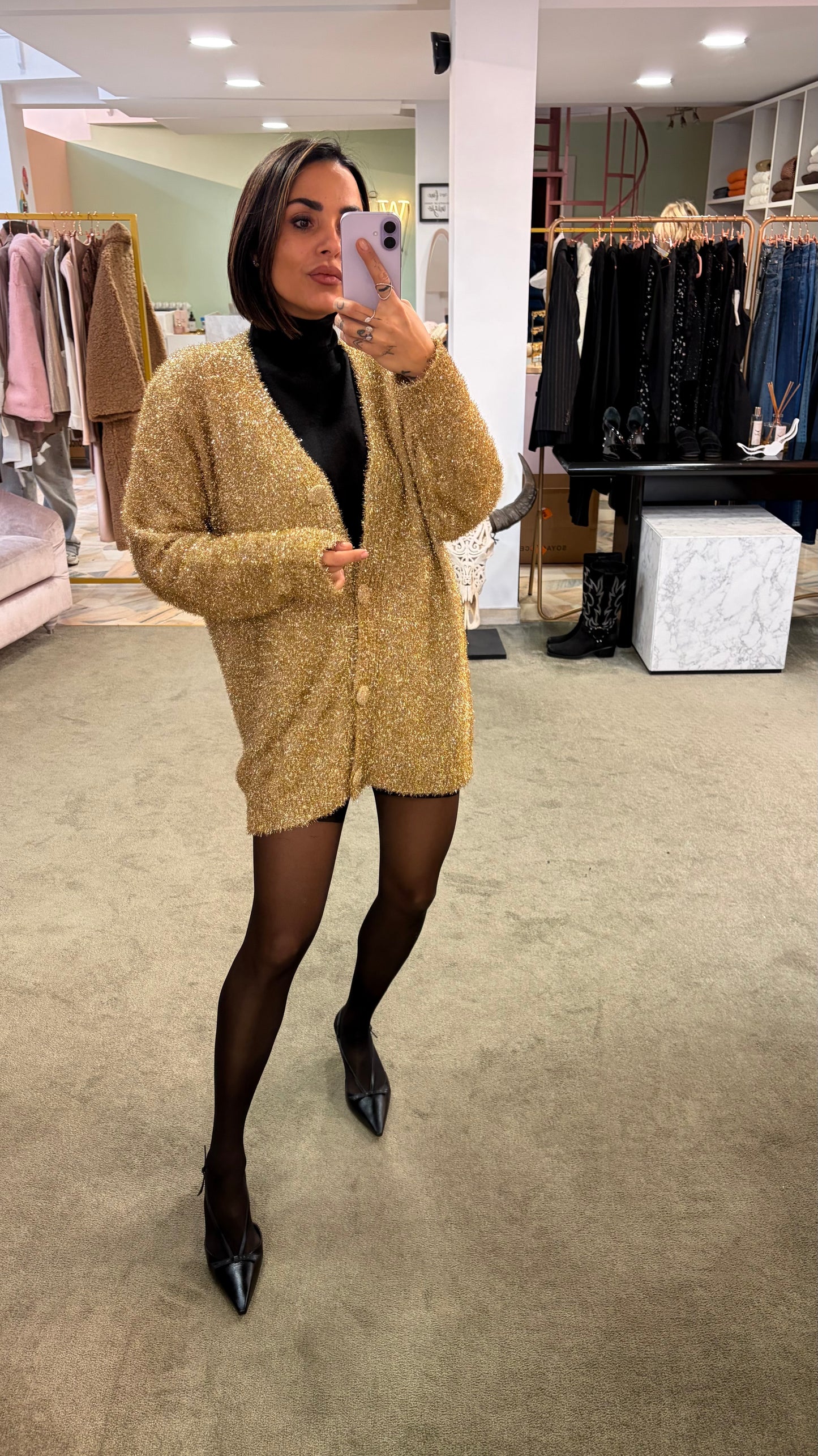 Cardigan oversize oro in lurex gl