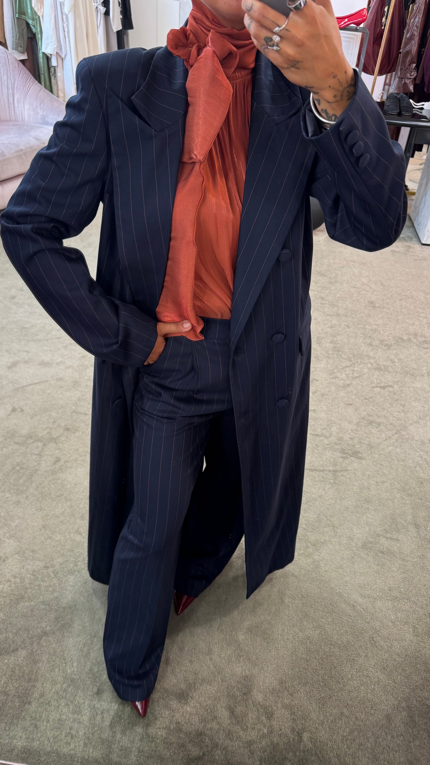 Spolverino  lungo blu gessato Actualee