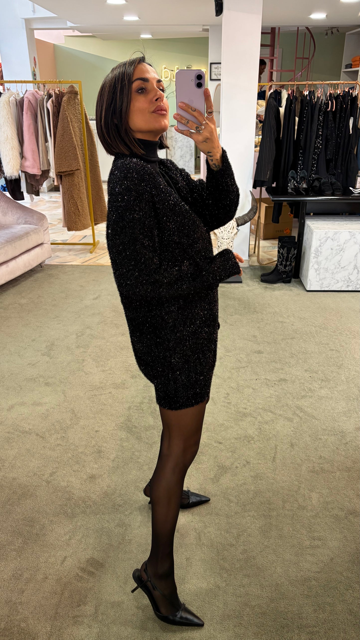 Cardigan oversize nero in lurex gl