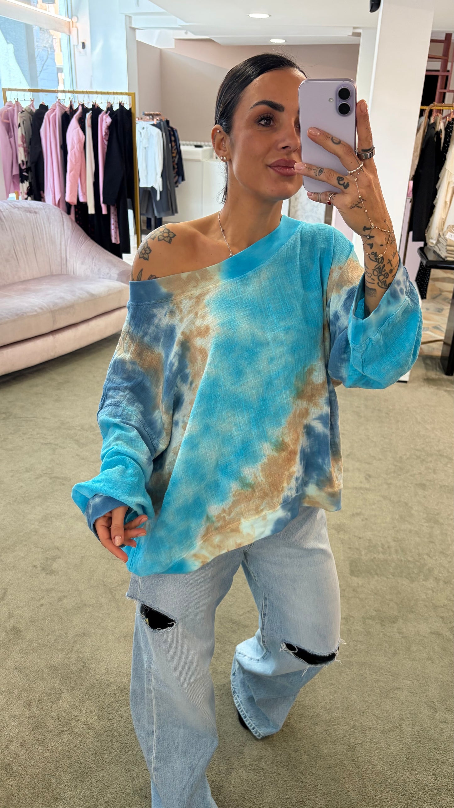 Felpa azzurra tie-dye in garza Don't@Me