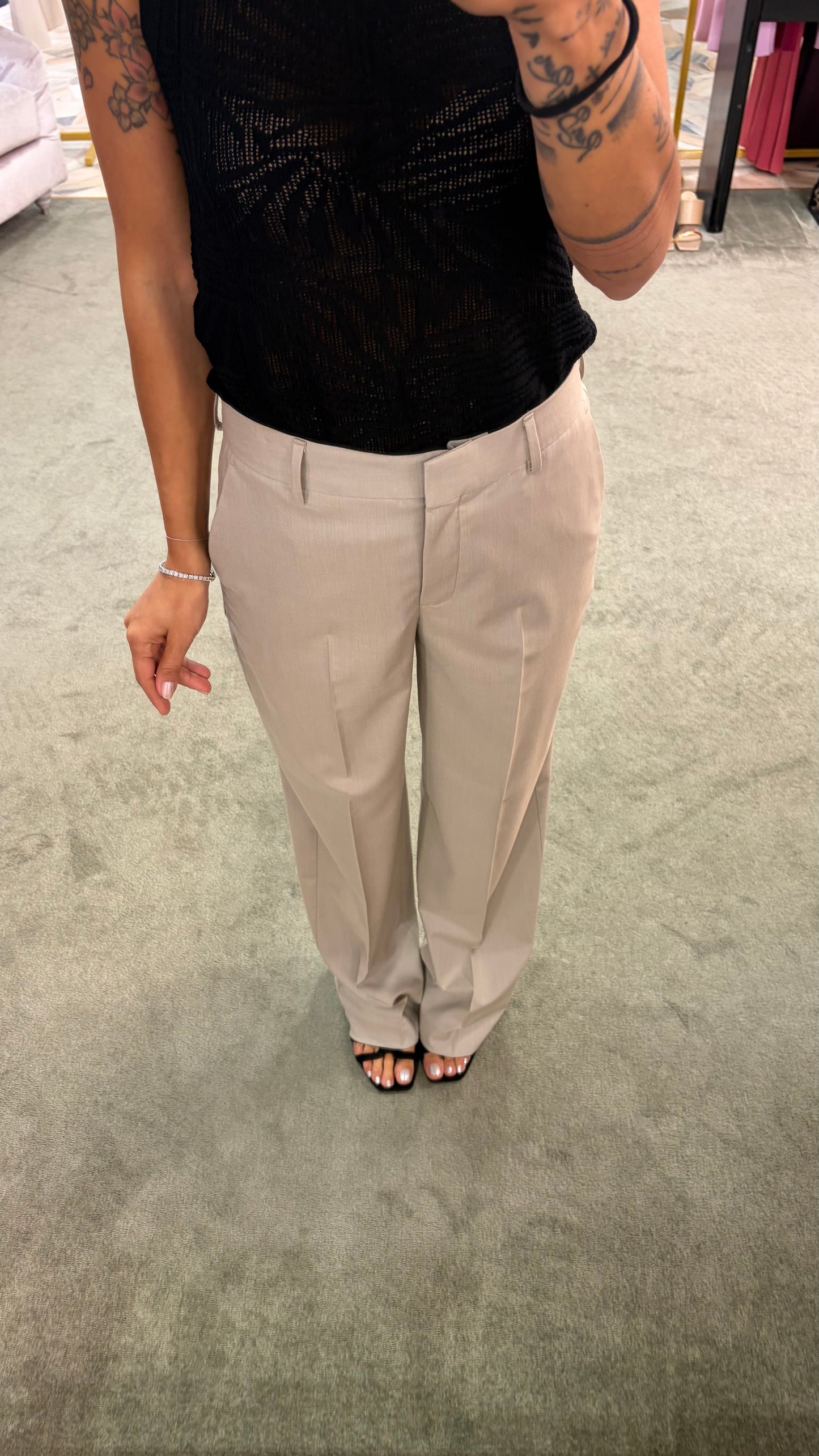 Pantaloni lisa beige melange wide leg sl