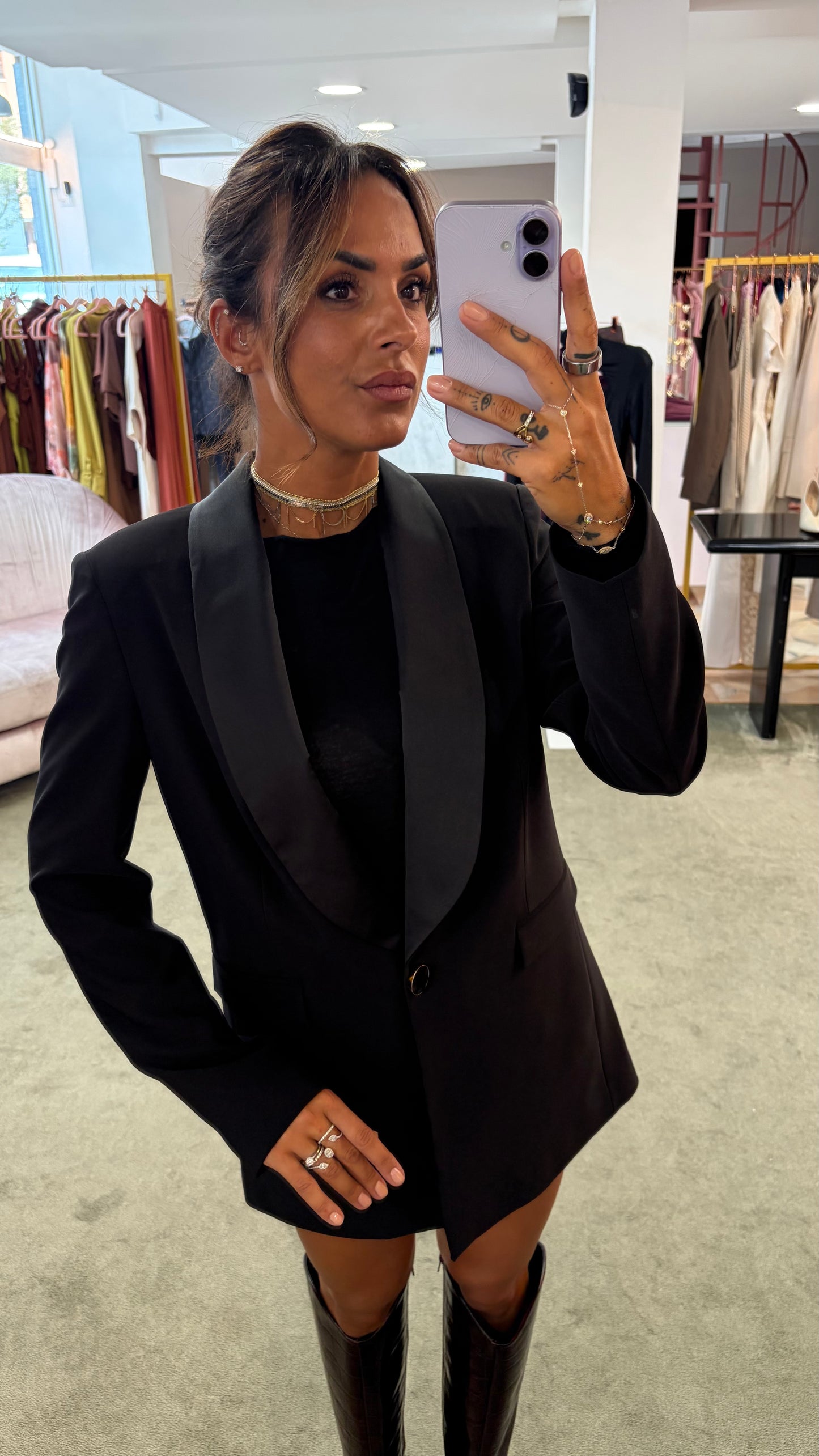 Blazer lungo nero rever in raso fr