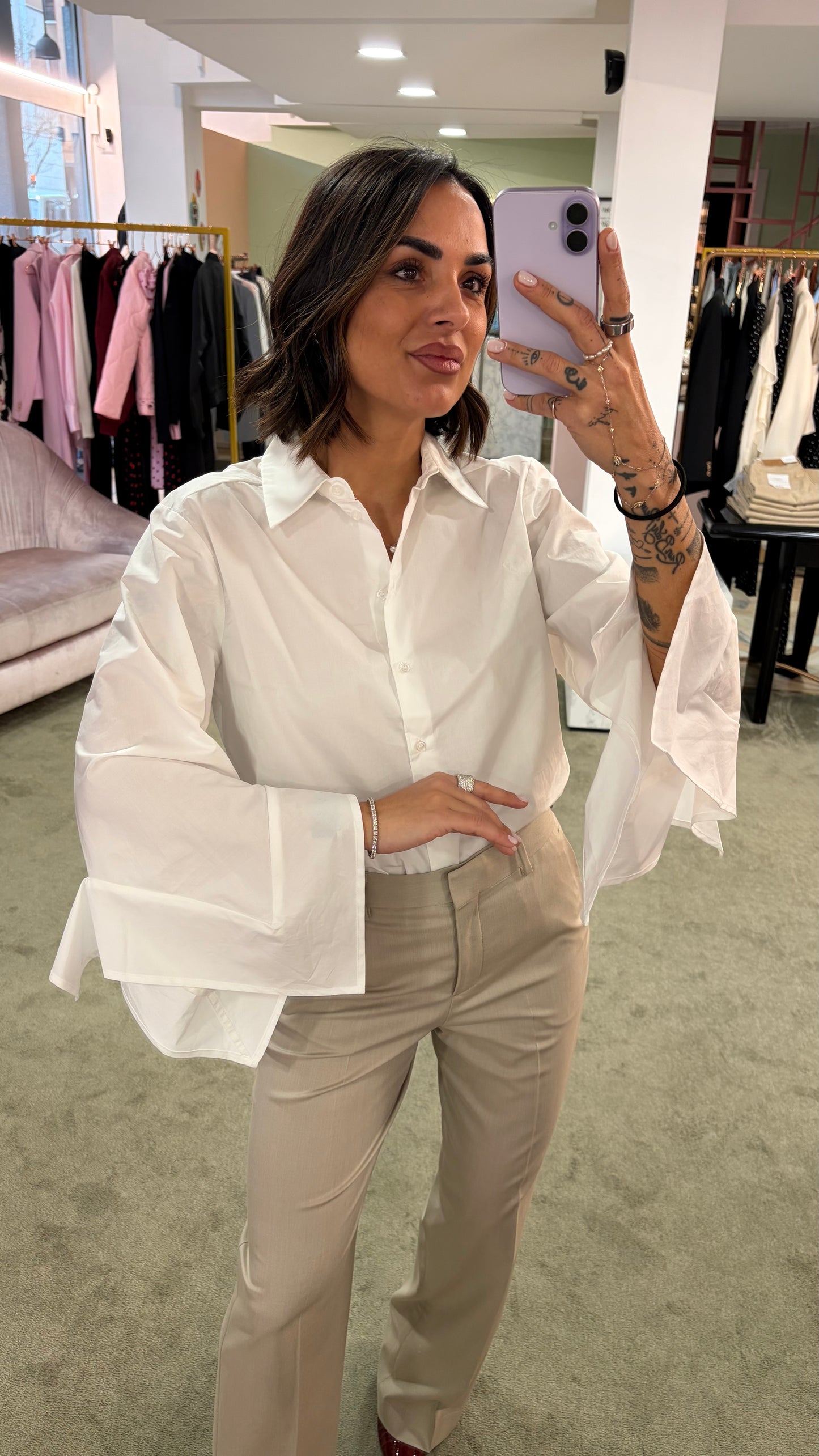 Camicia bianca in cotone manica ampia sl