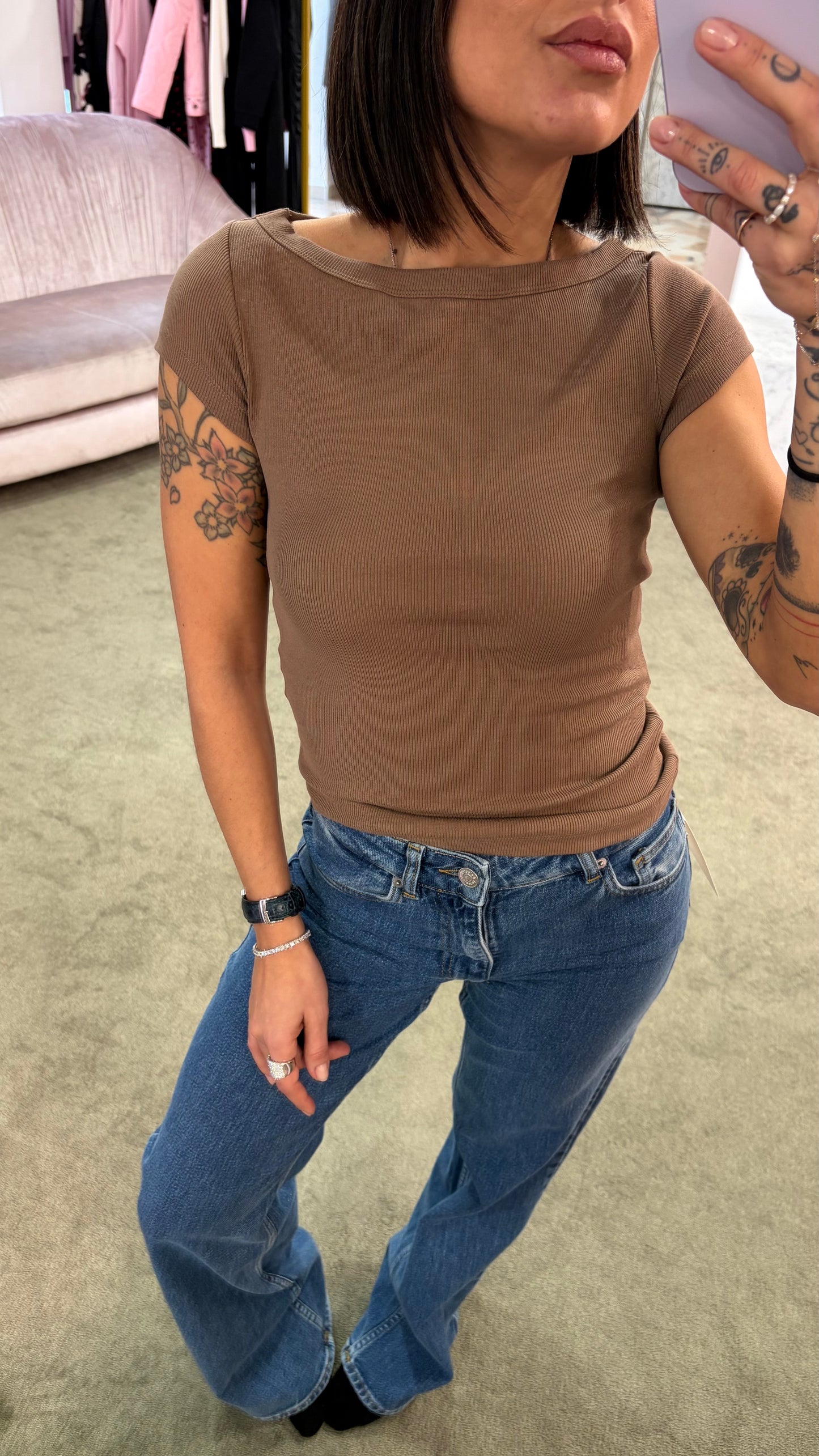 T-shirt fifi nocciola a costine jx