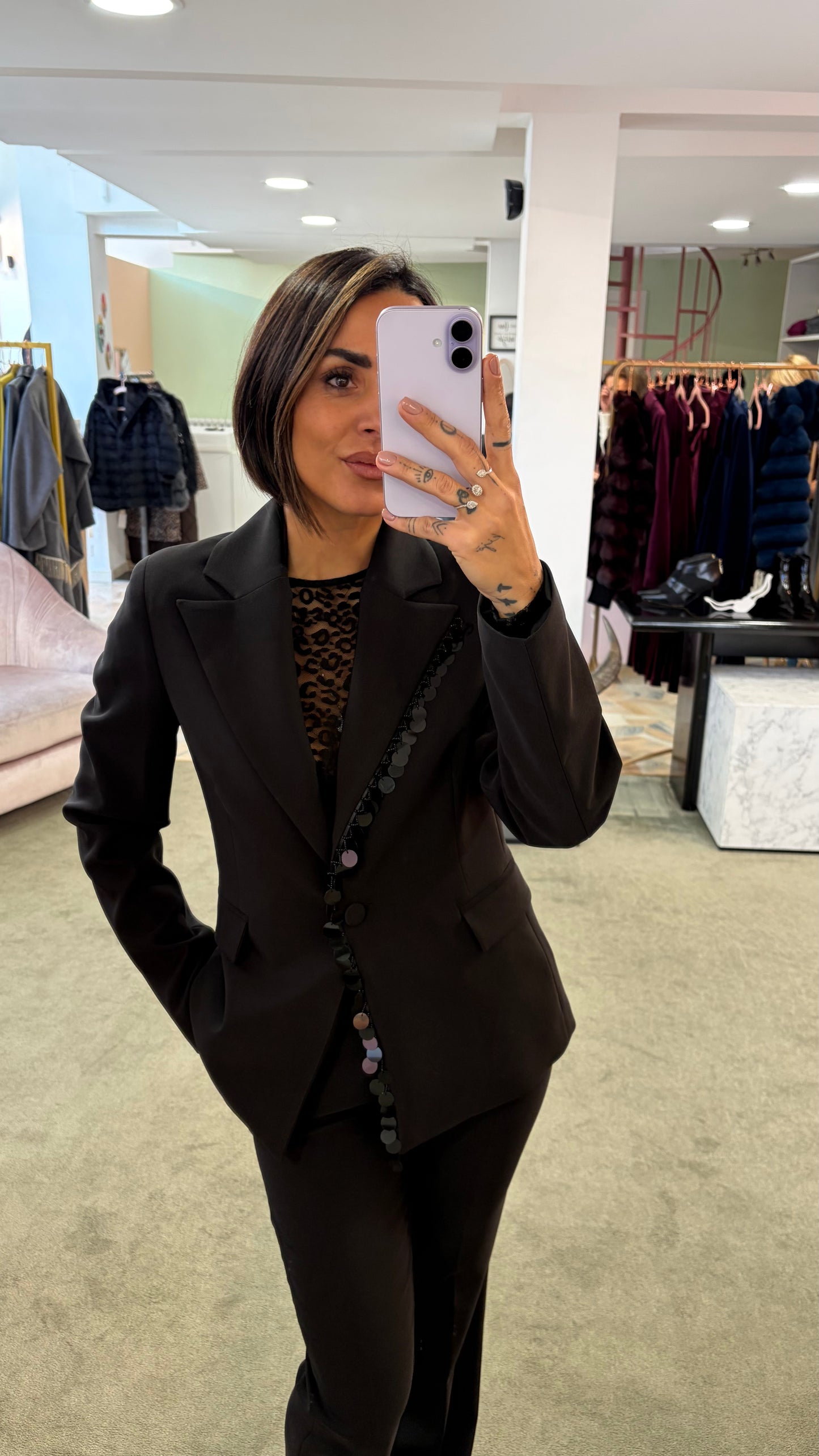Blazer nero con rever in paillettes fr