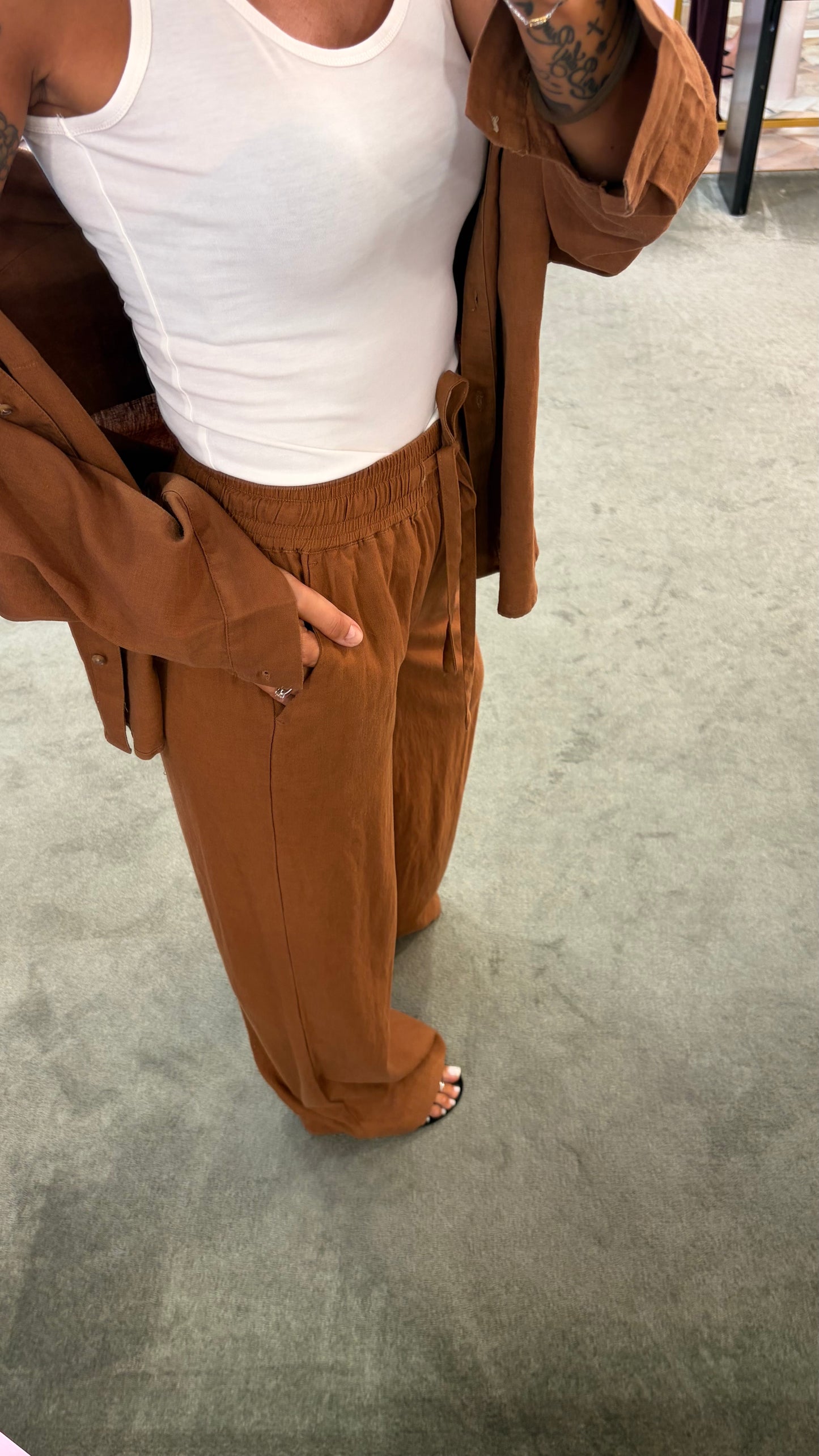 Pantaloni mattone in lino con elastico e coulisse in vita sy