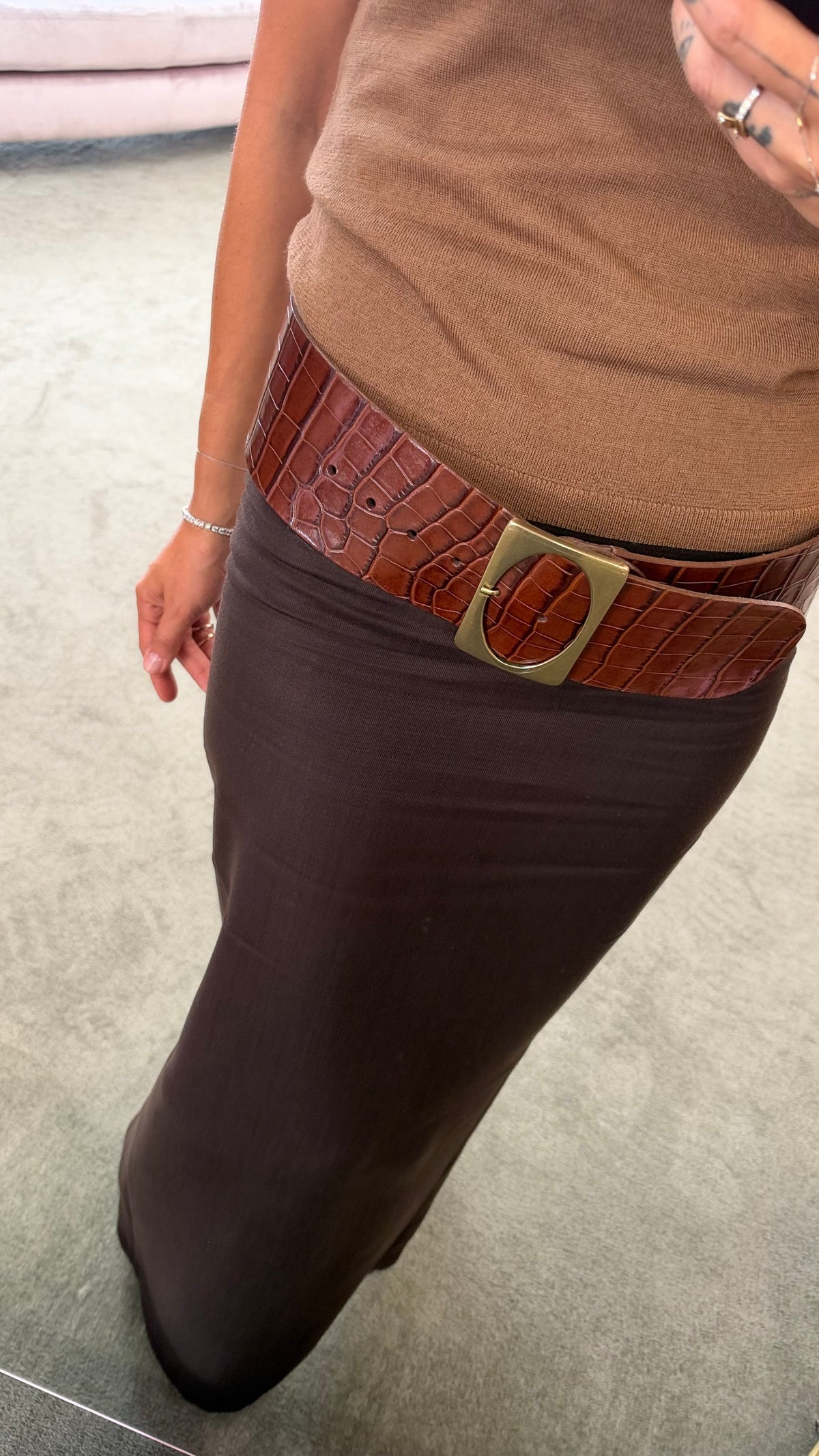 Cintura marrone in pelle crocco Actualee