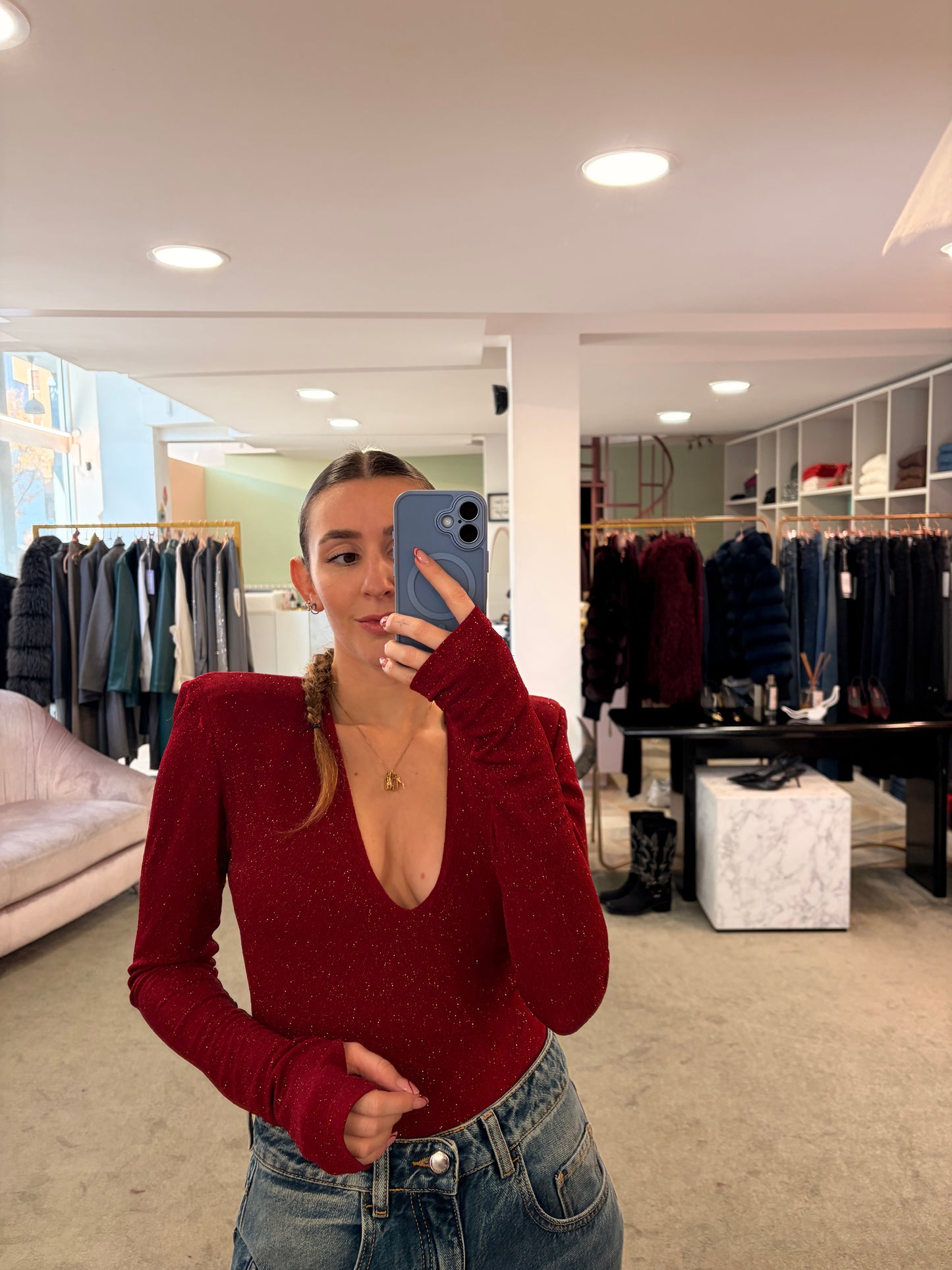 Body rosso lurex scollo a v ks