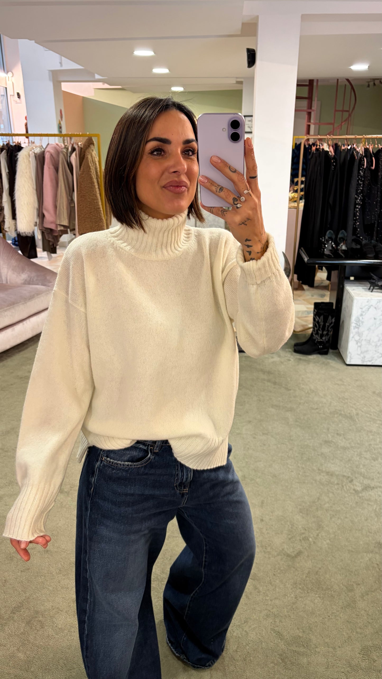 Dolcevita panna a scatoletta in lana Irish