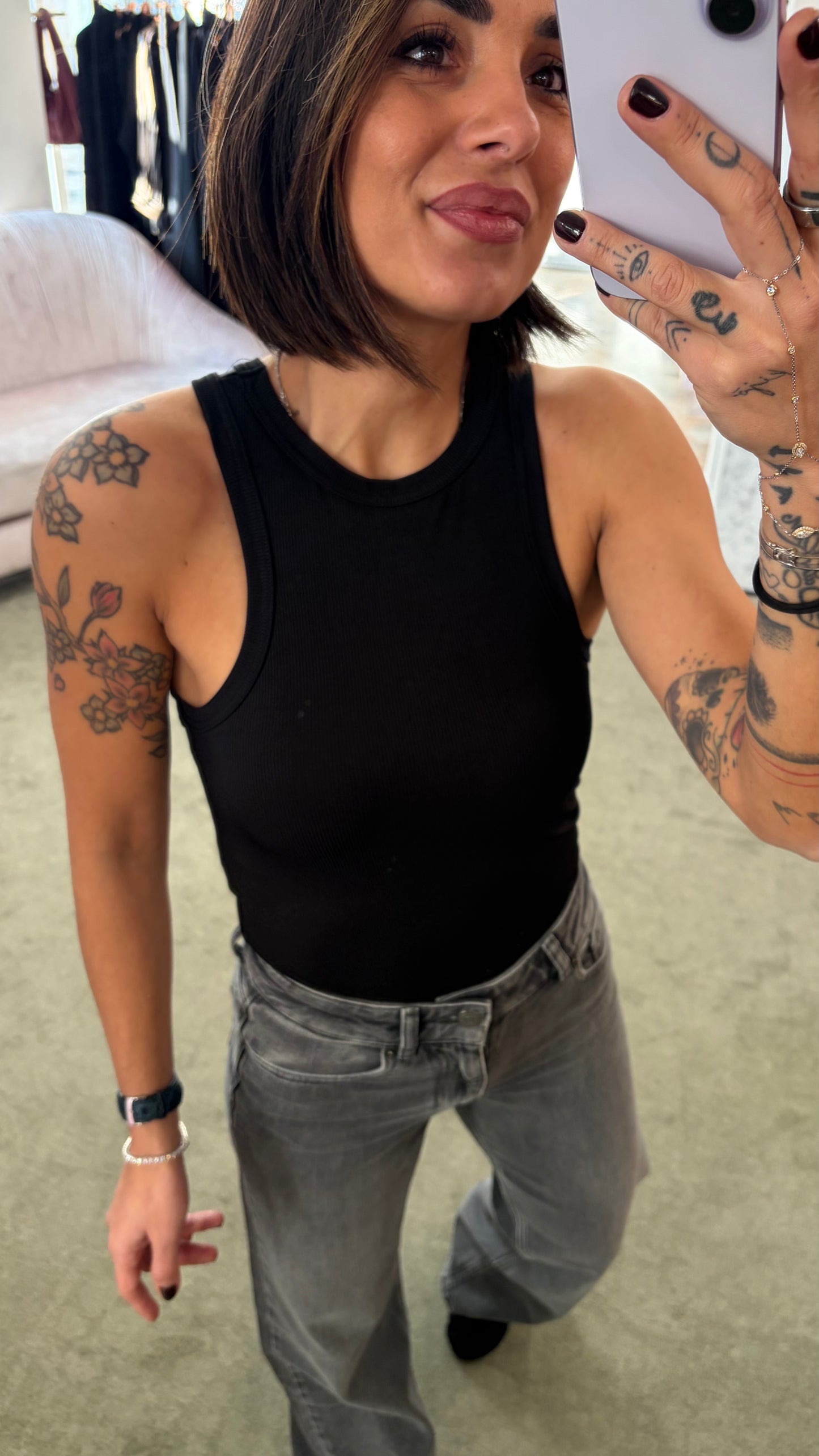 Canotta nera a costine Me Fui