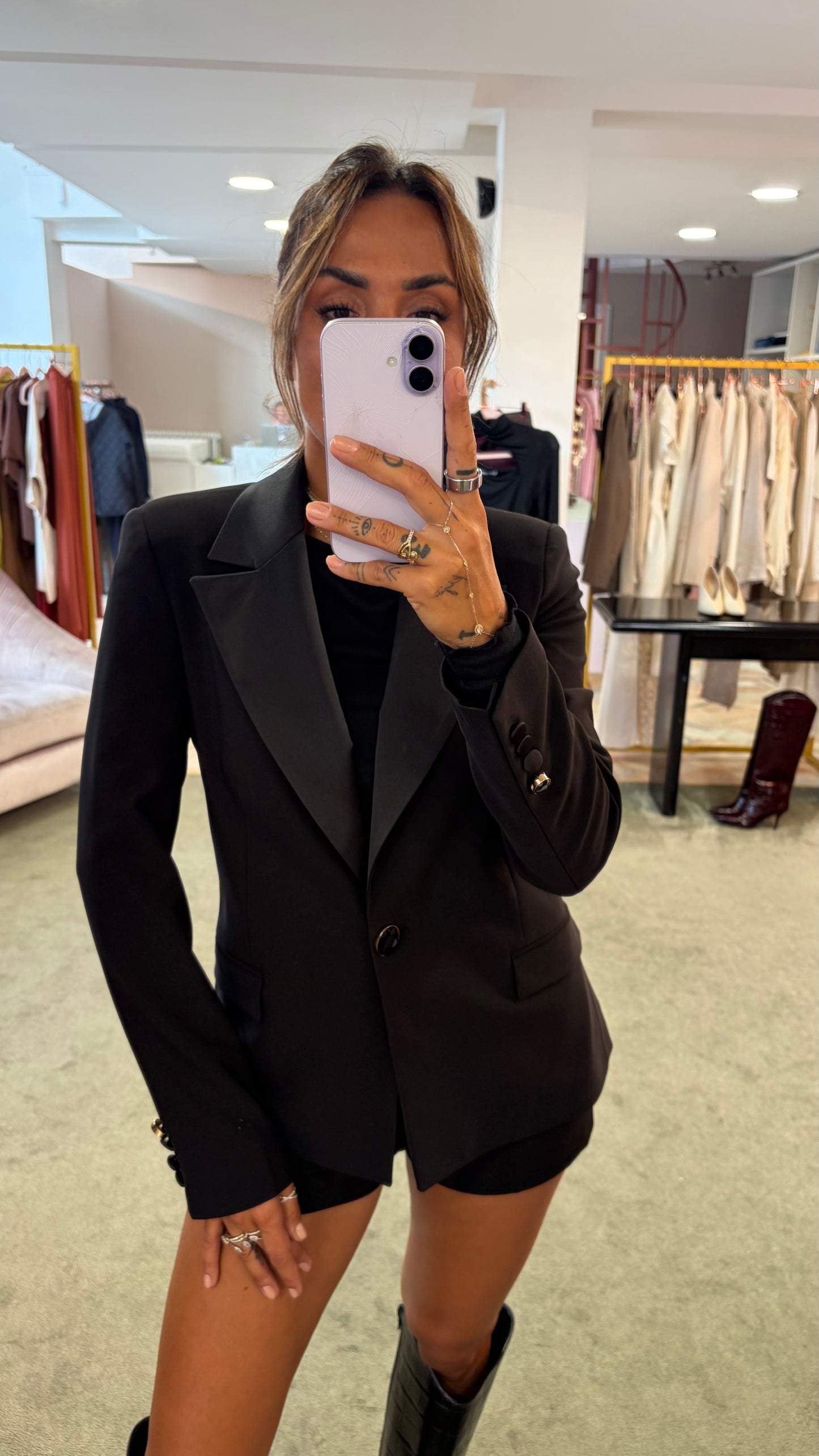 Blazer slim corto nero rever in raso fr