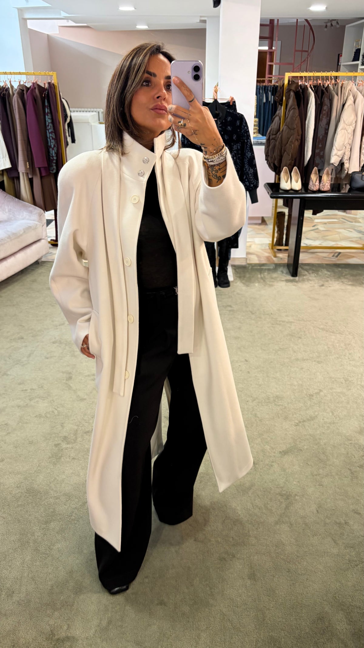 Cappotto lungo panna con cintura Actualee
