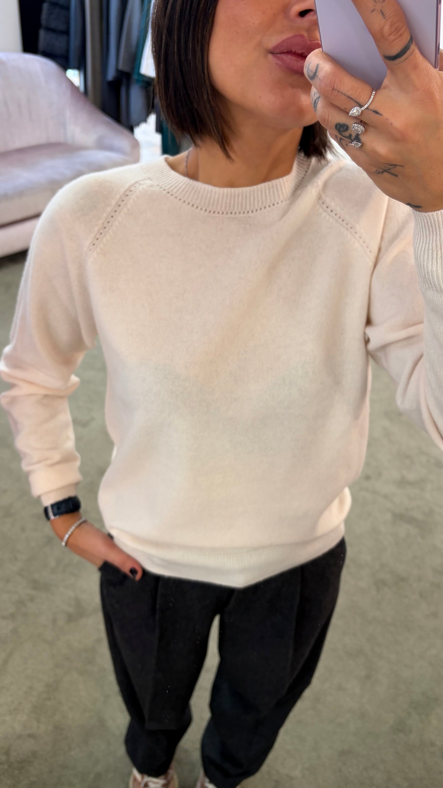 Maglione girocollo crema manica raglan fr